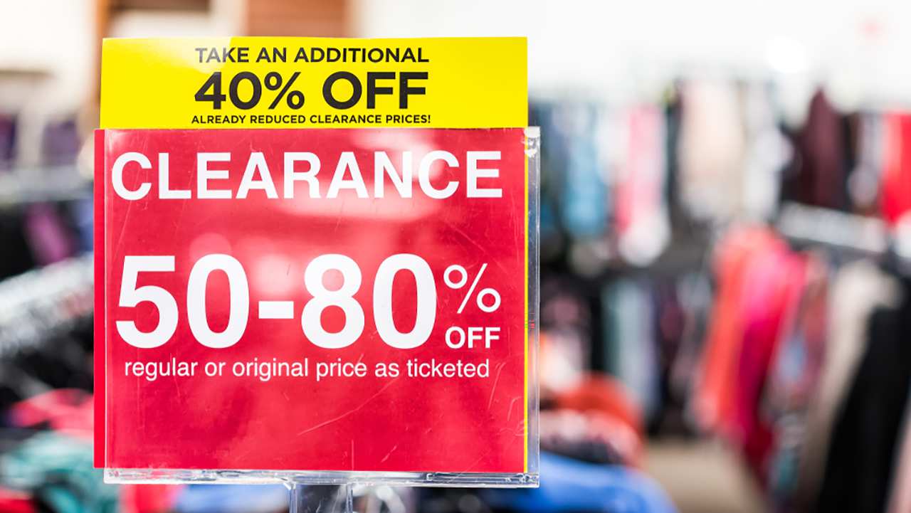 A clearance sign at a retail store