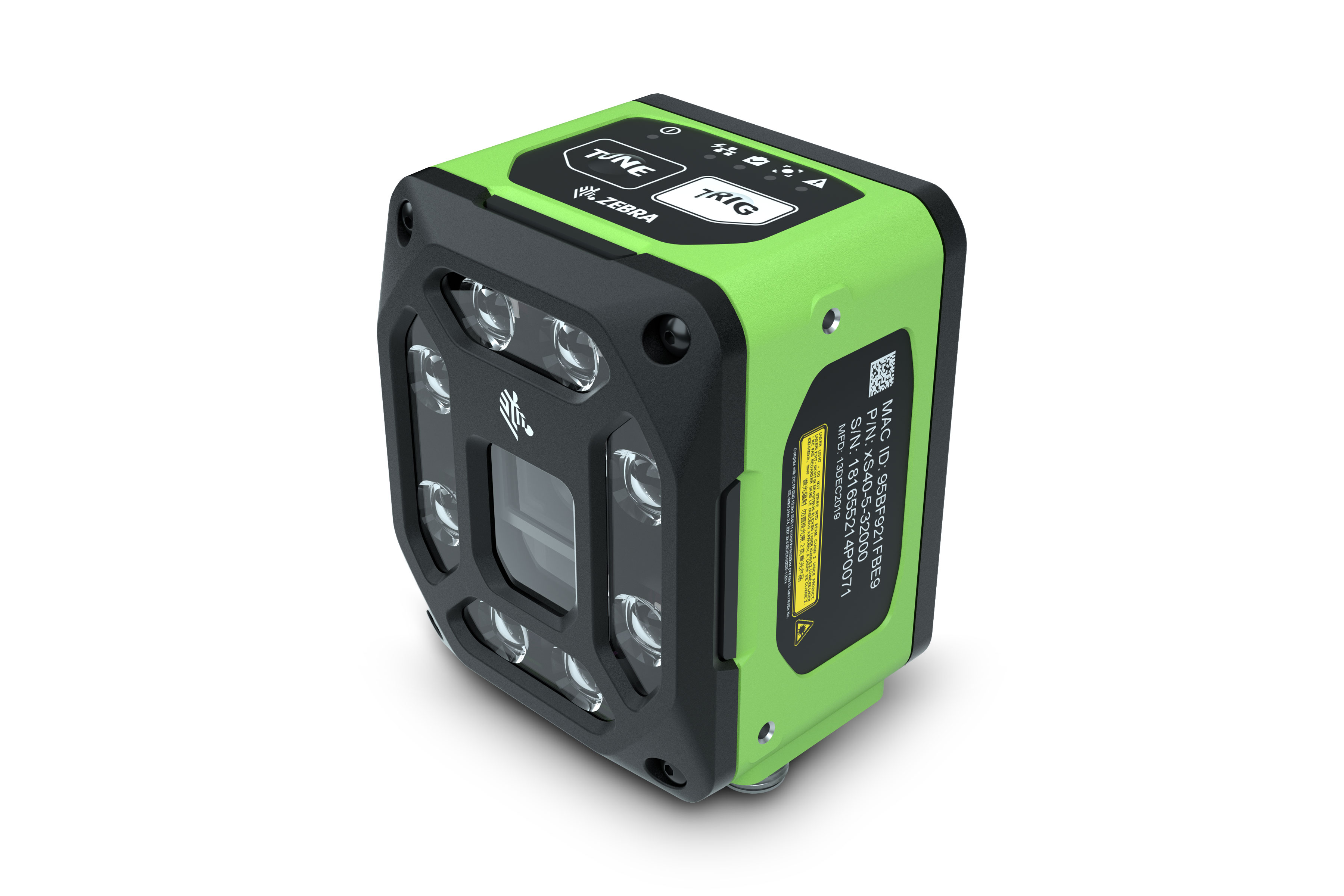Front of Zebra VS40 machine vision smart camera with XS40 firmware, left facing