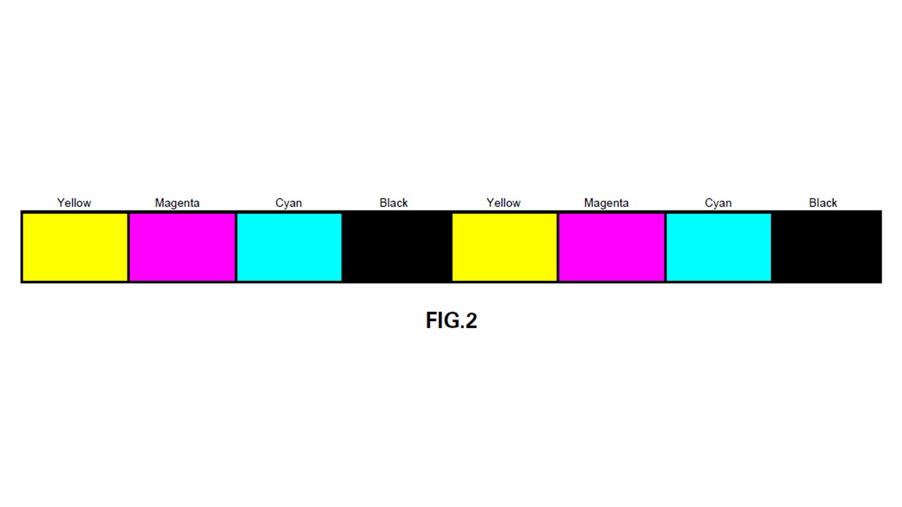 Colour chart showing yellow, magenta, cyan and black