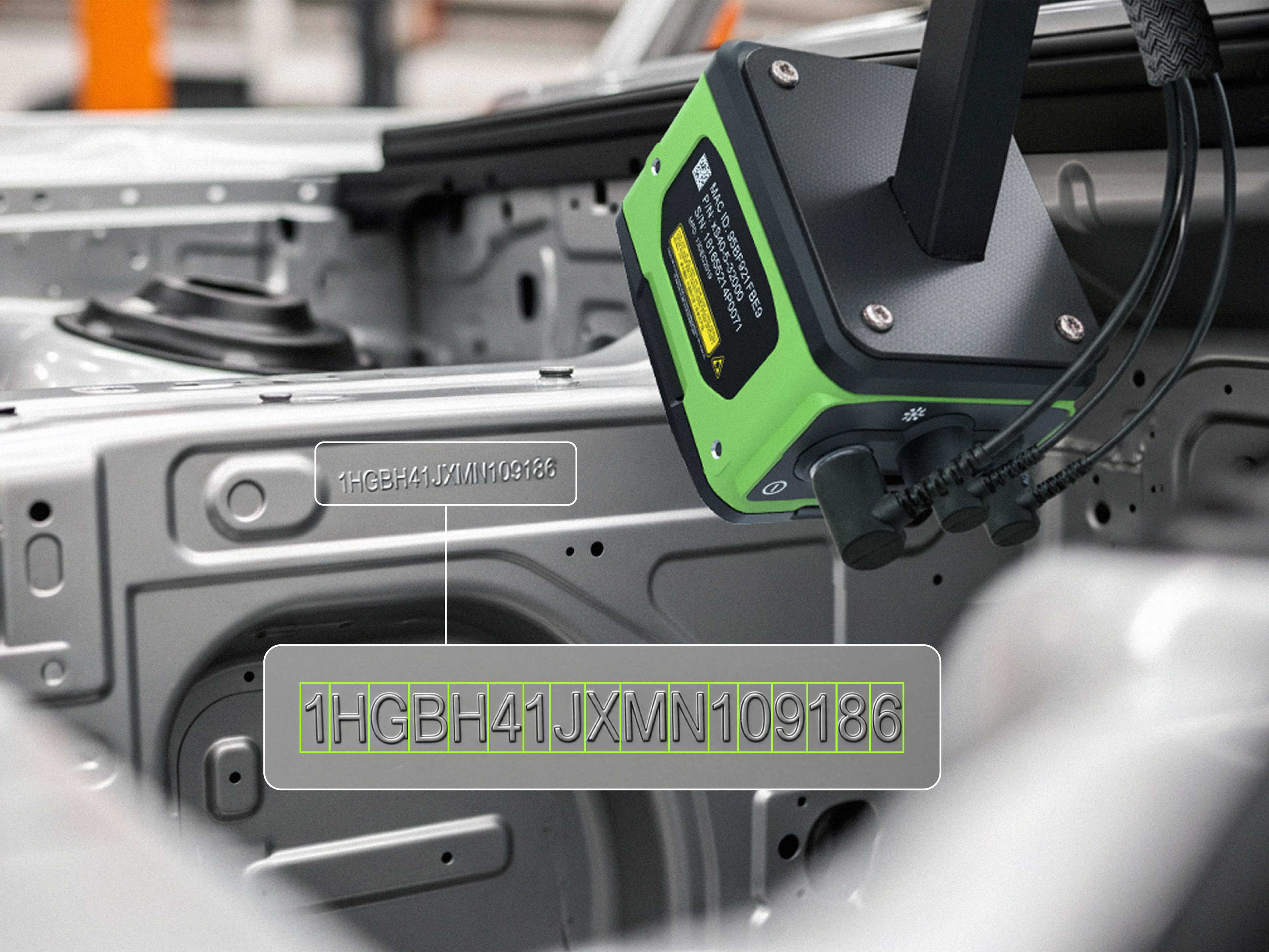 A Zebra VS40 Smart Camera inspects and decodes a Vehicle Identification Number (VIN) stamped directly on a car chassis during the manufacturing processWhat is VIN inspection? 