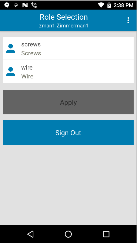 Workforce Connect Screenshot Role Selection