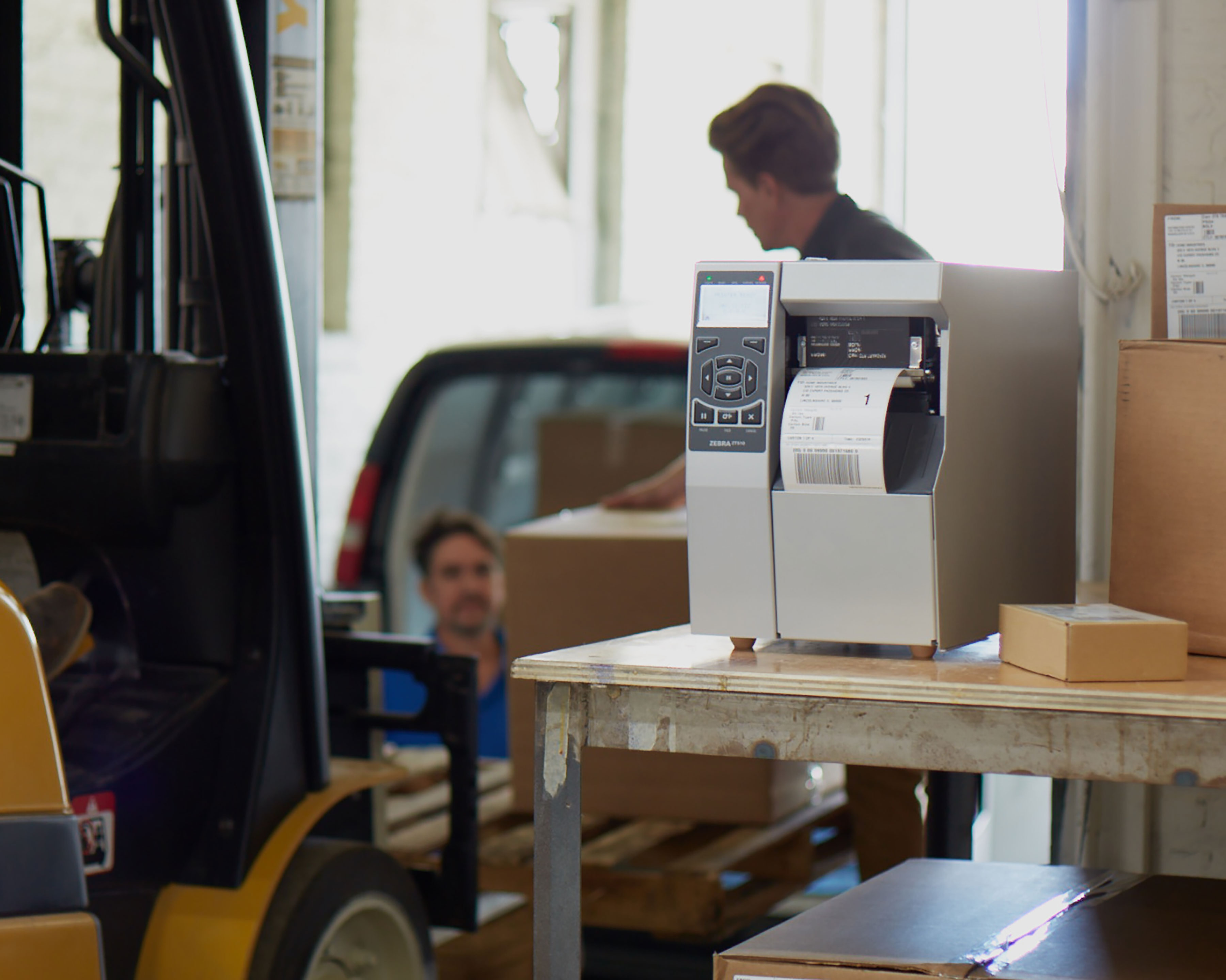 ZT510 on a desk in a warehouse