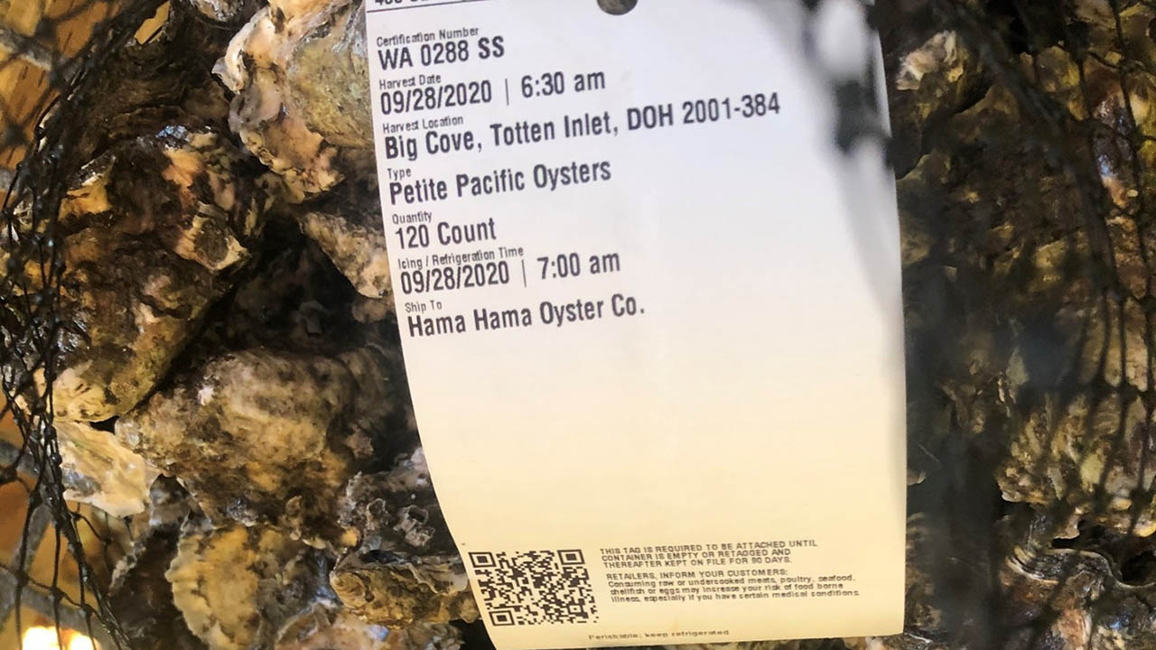 Oysters with a barcoded label