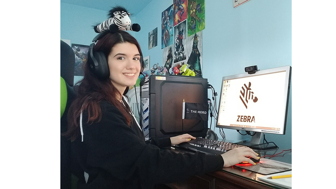 One of Zebra's 2020 summer interns shows off her #WFH setup.