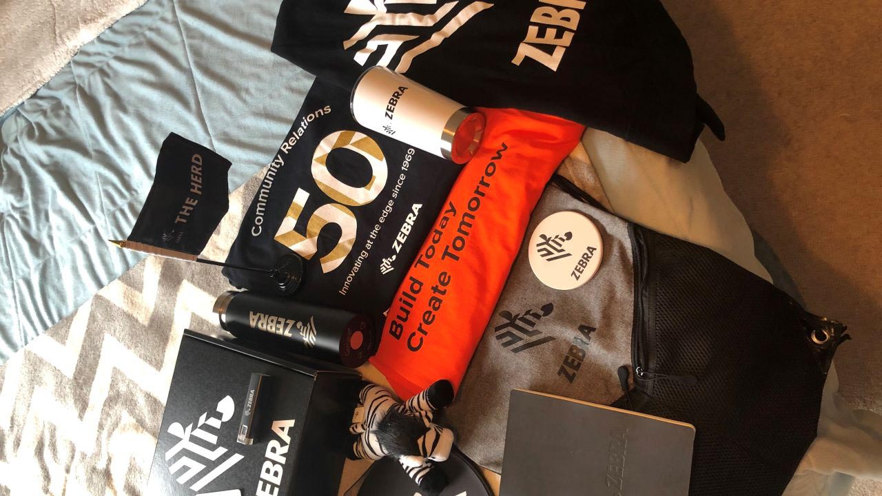 Some of the swag that Zebra's 2020 summer interns received.