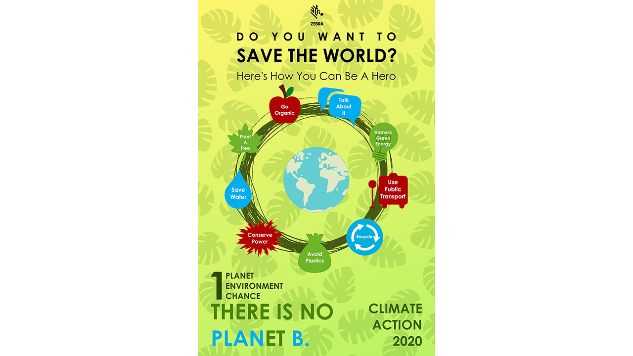 A winning poster in Zebra's 2020 Earth Day Climate Action poster contest, created by Ananya Pandey of Bangalore, India