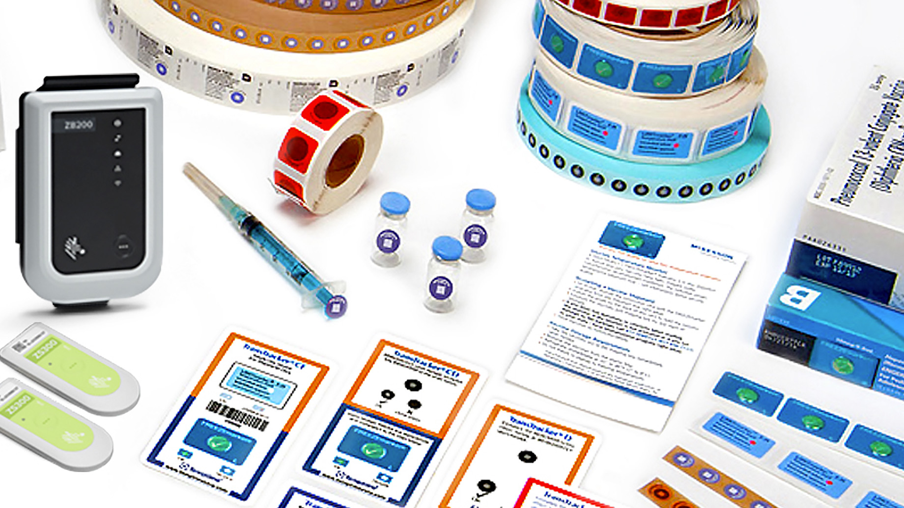 A display of various Zebra environmental indicators, designed to monitor and track environmental conditions throughout the supply chain.