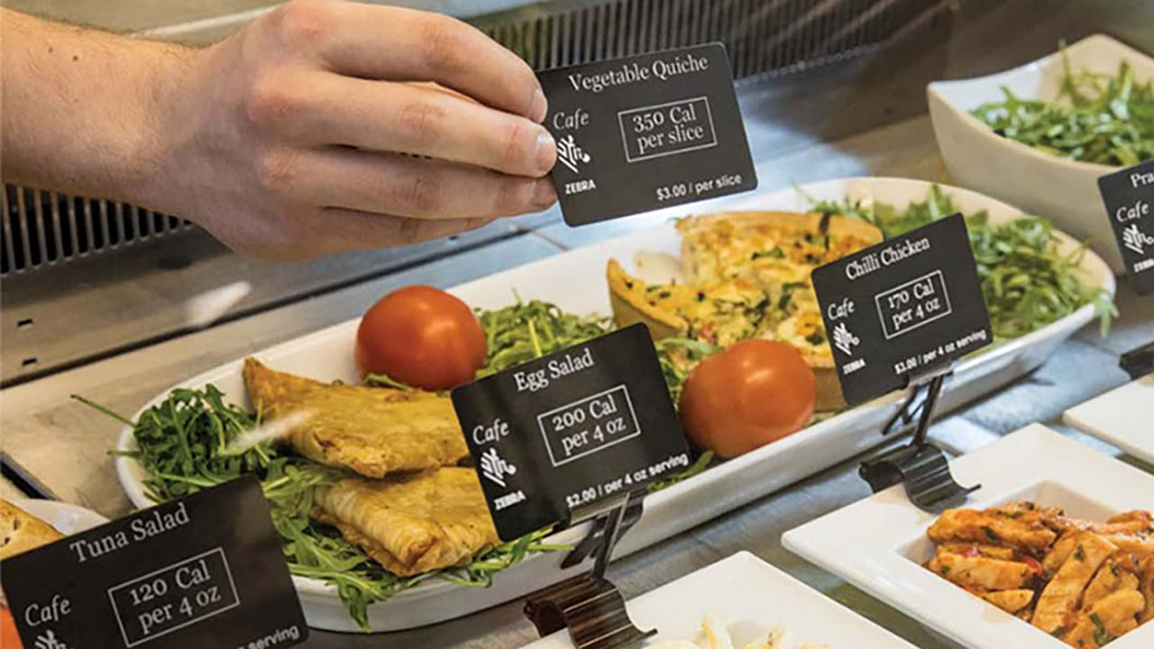 A buffet with food safety cards