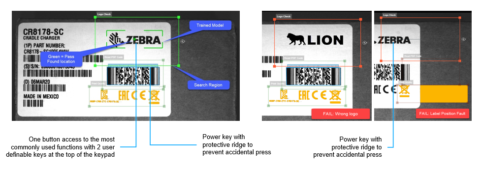 Machine vision detection elements on a label for data labeling.