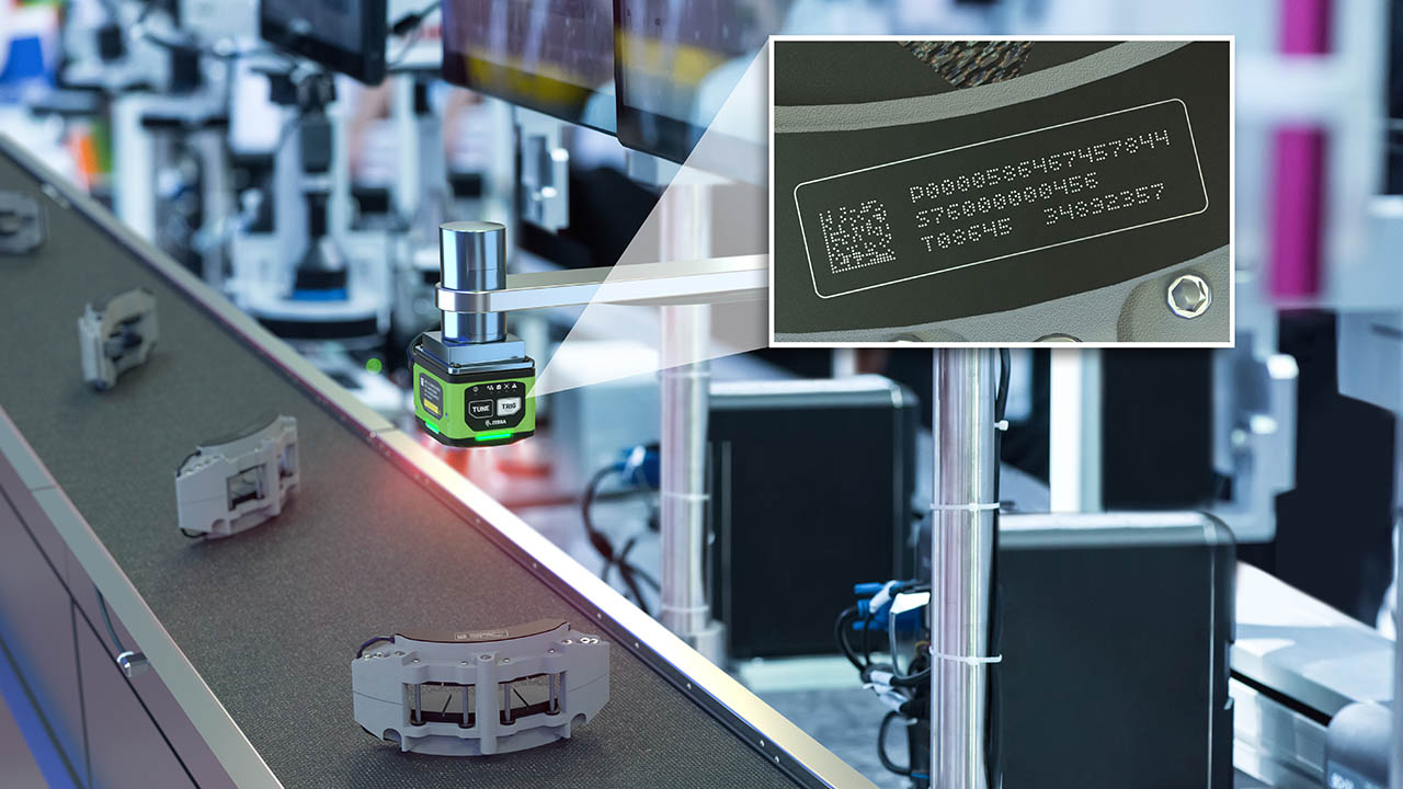 A machine vision system inspects products moving down a manufacturing line