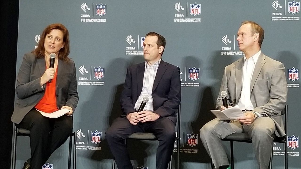 Zebra's Therese Van Ryne, the NFL's Matt Swensson and Zebra's John Pollard at the Zebra and NFL Super Bowl 54 Press Conference