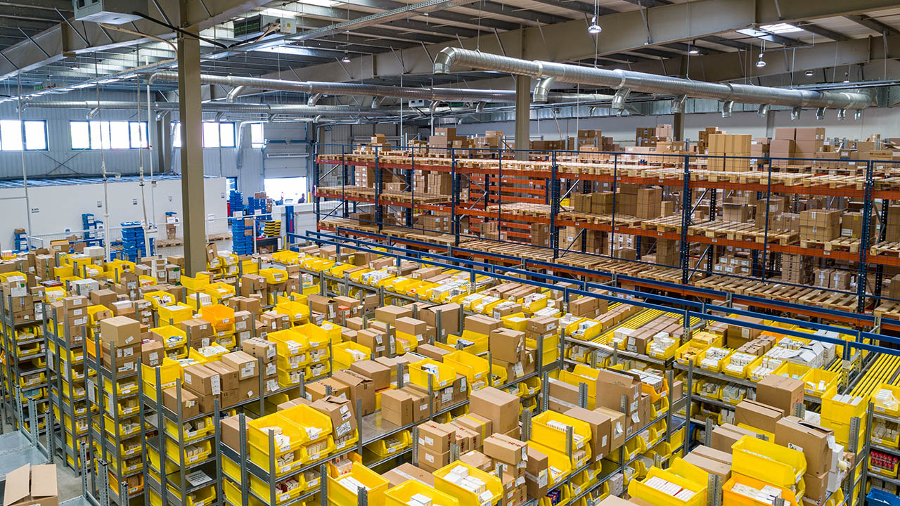 An overhead shot of a warehouse