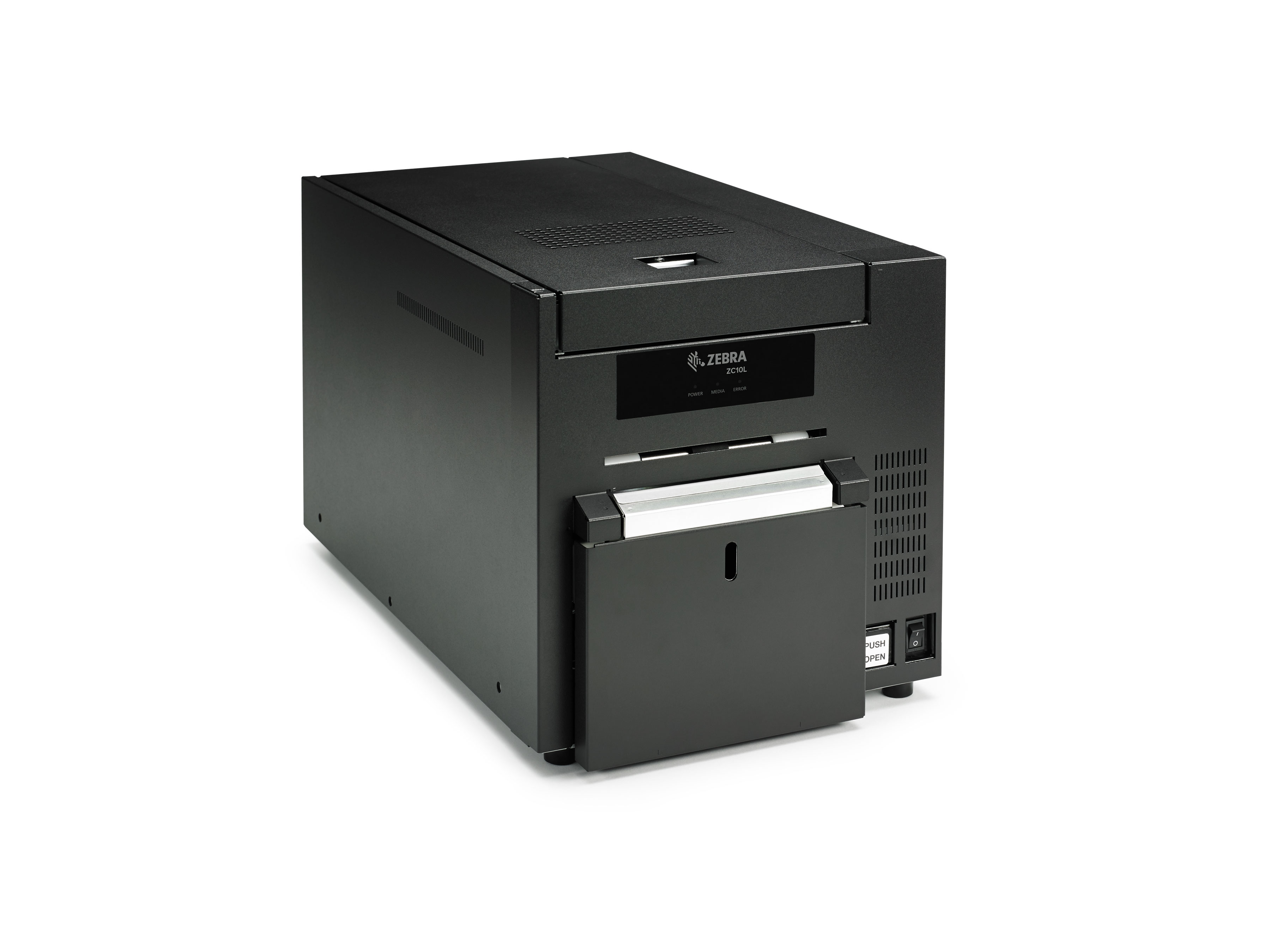 Front view of the Zebra ZC10L card printer 