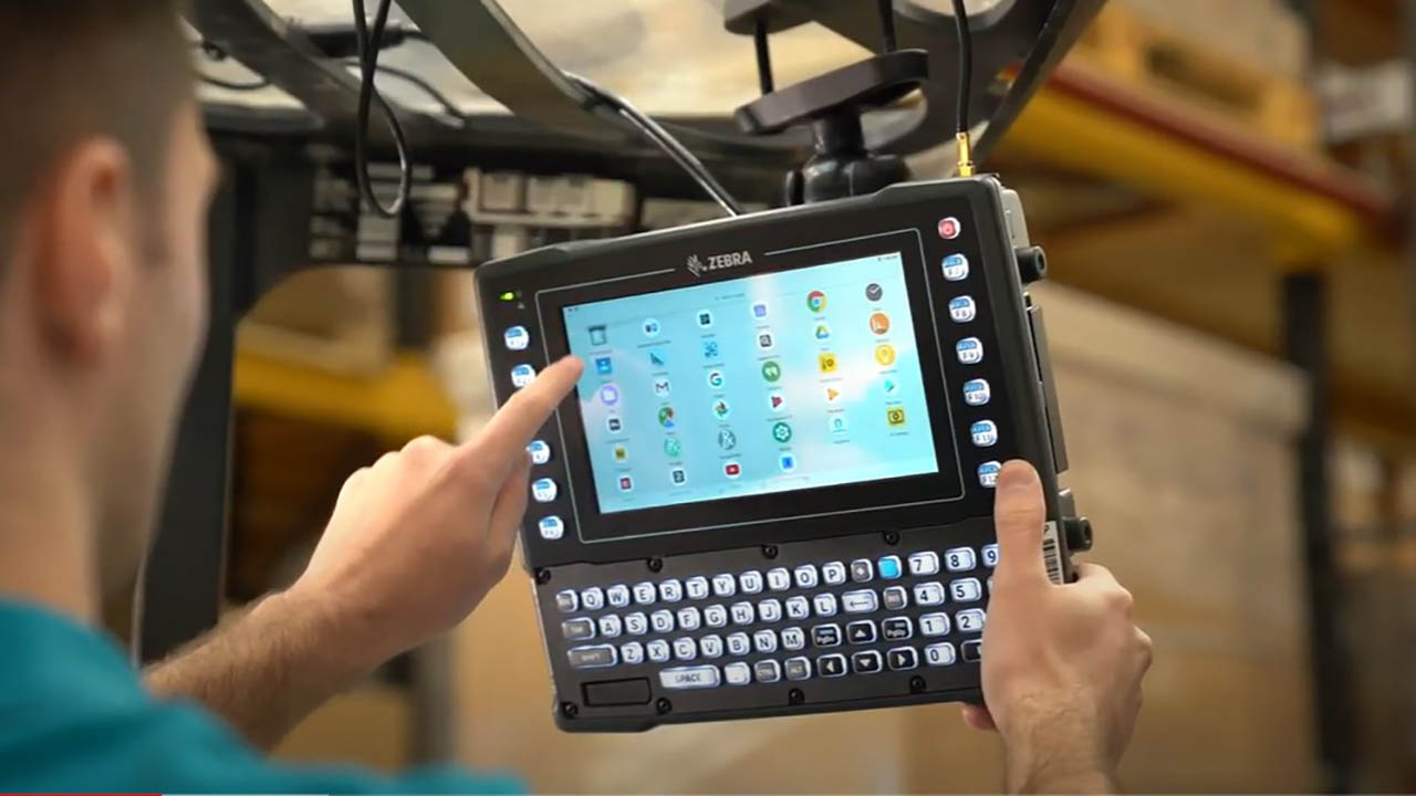 A Zebra fixed vehicle computer is configured by an employee on a forklift