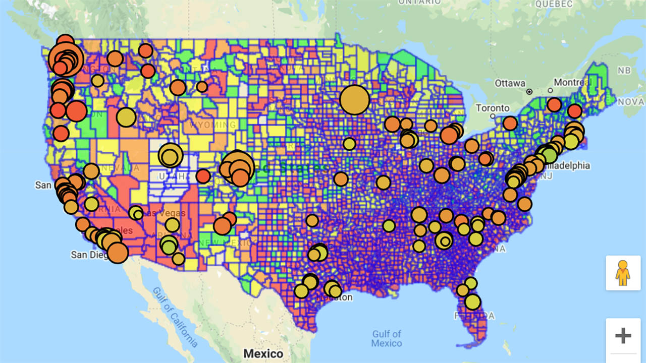 The free ZPA COVID-19 mapping tool shows a retailer's current store risk levels across the U.S.