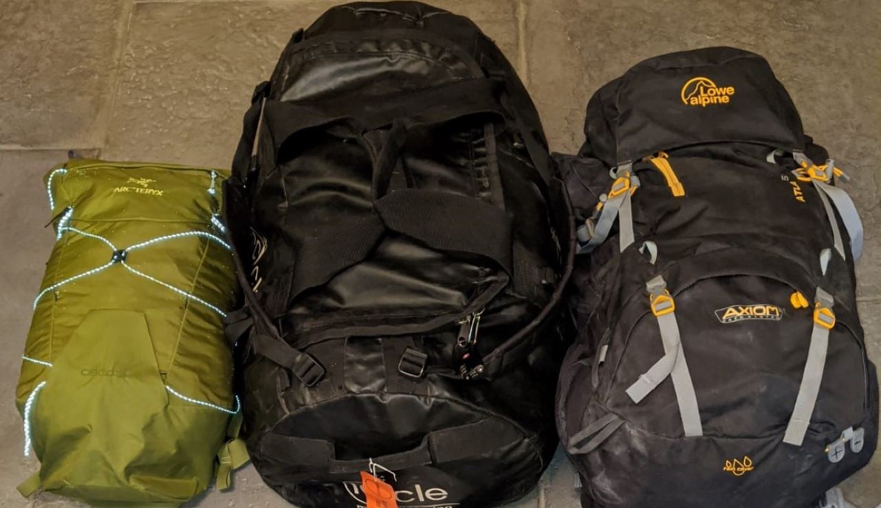 Packed hiking bags