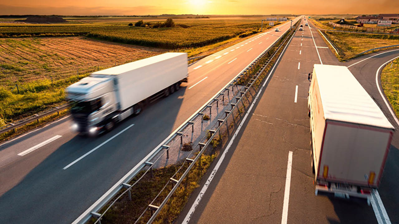 Trucks driving on a highway