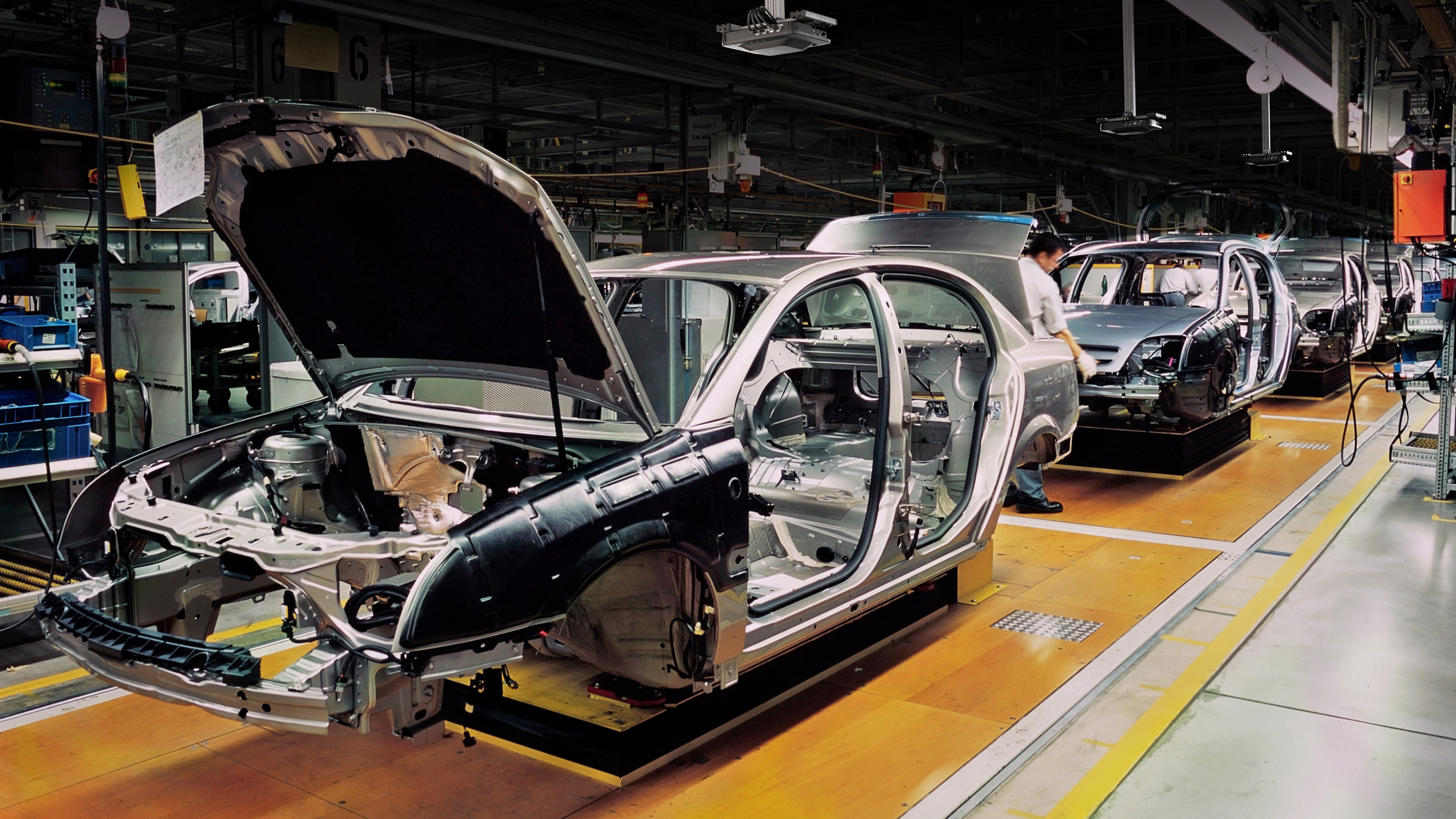 Cars being assembled at the factory