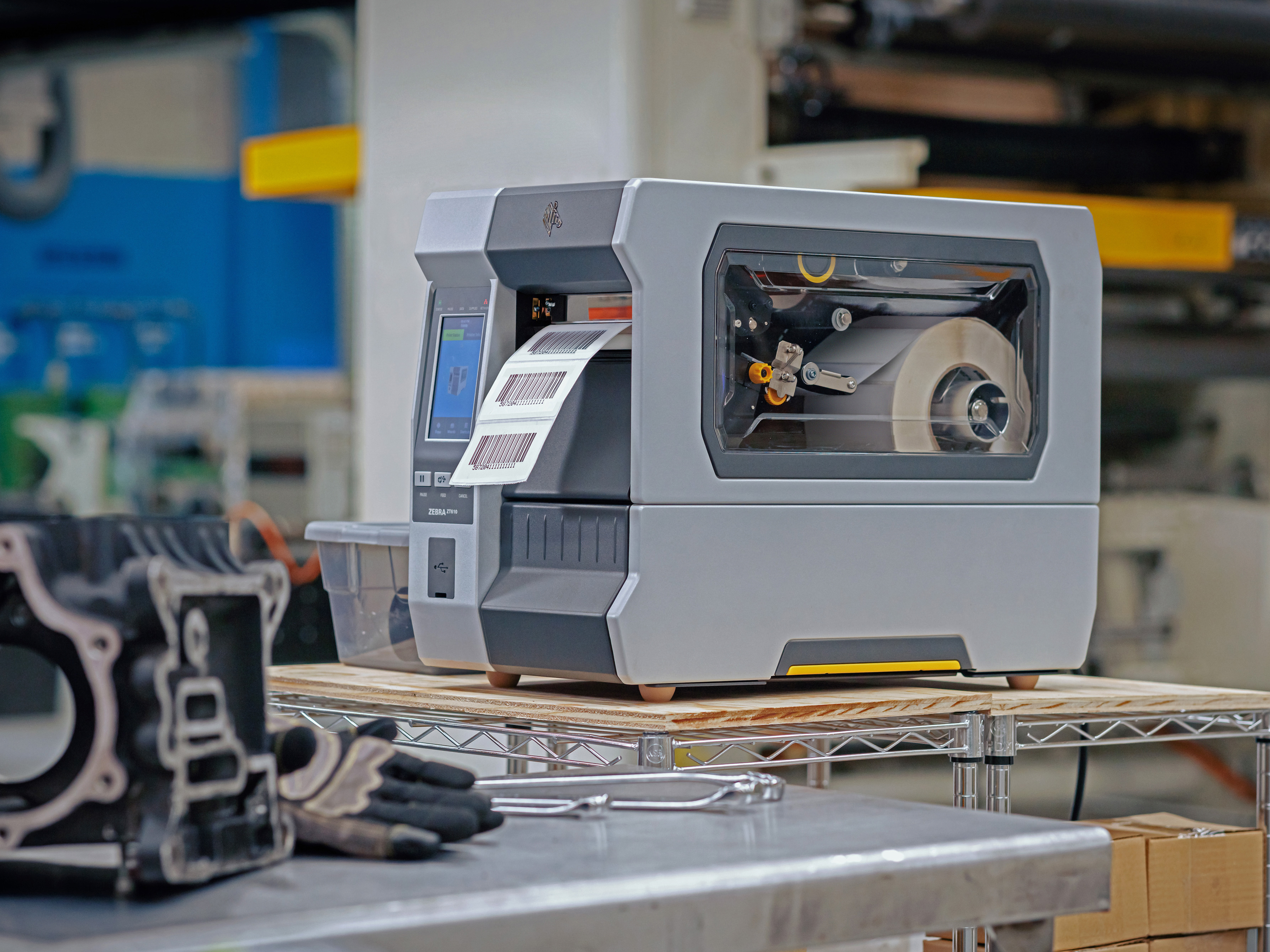 Zebra Industrial Printer in manufacturing setting.