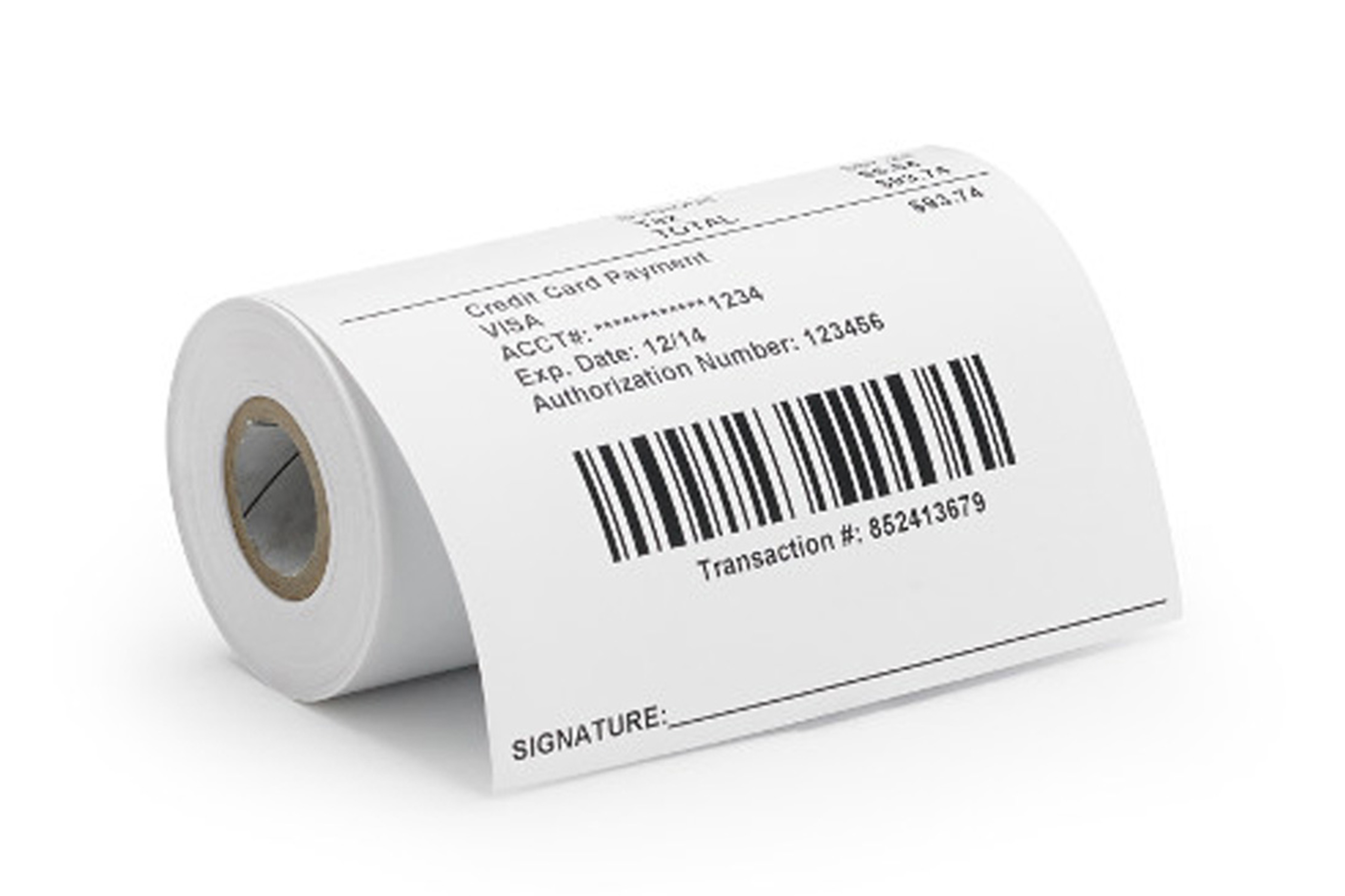 A roll of receipt paper with a barcode.