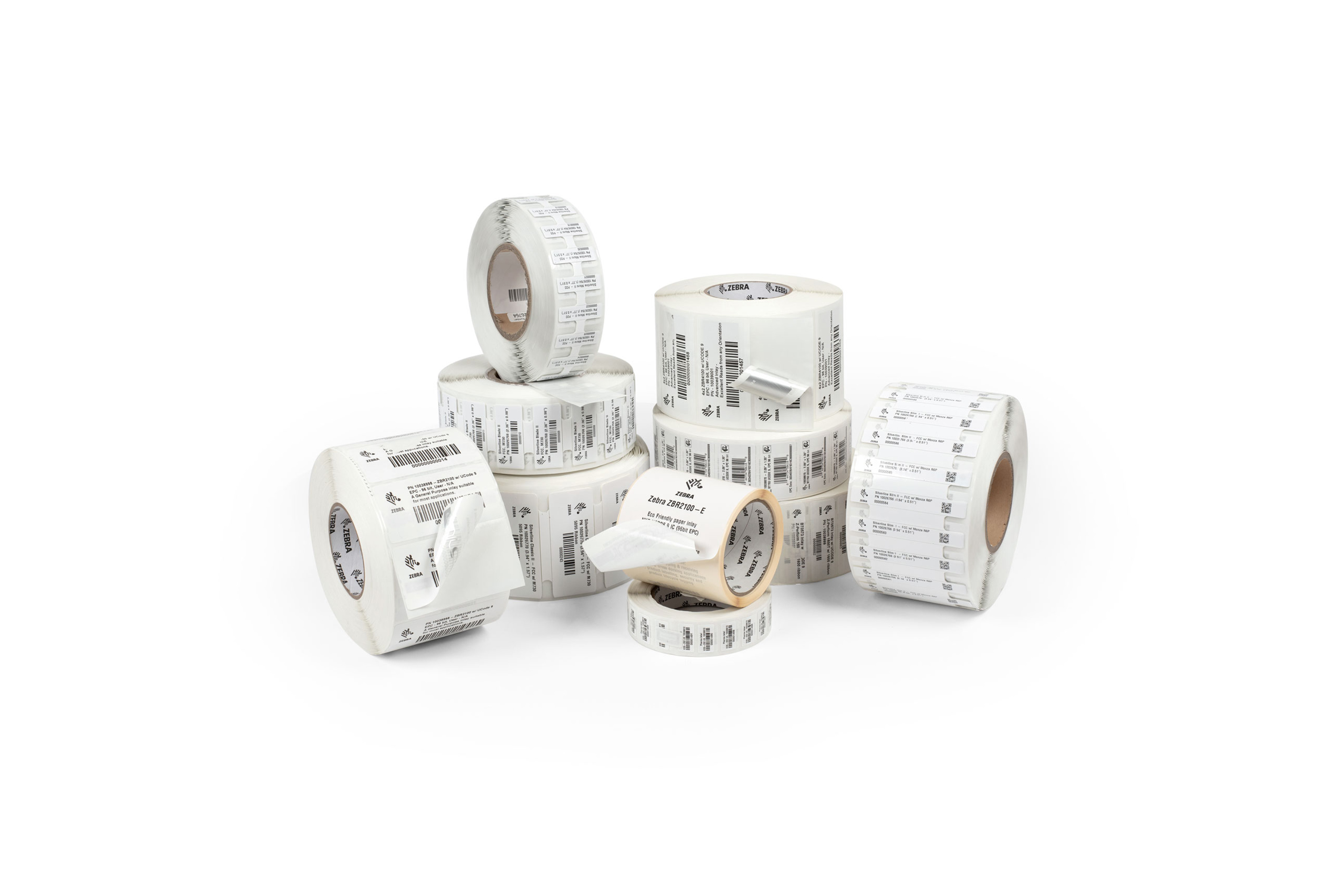 Group shot of Zebra RFID Labels in white
