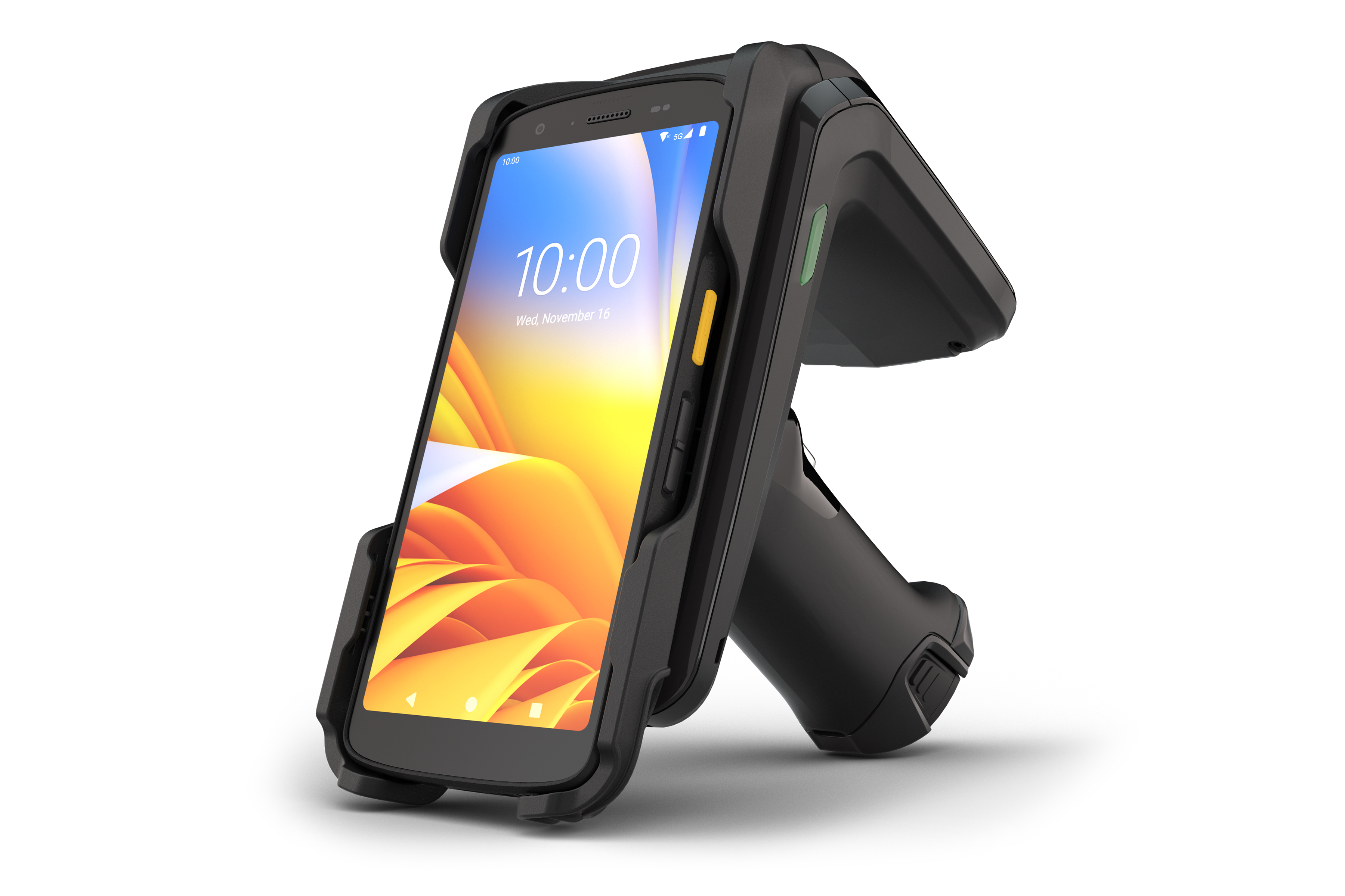 Left-facing front of Zebra TC22/TC27 and RFID40 in Black with shadow