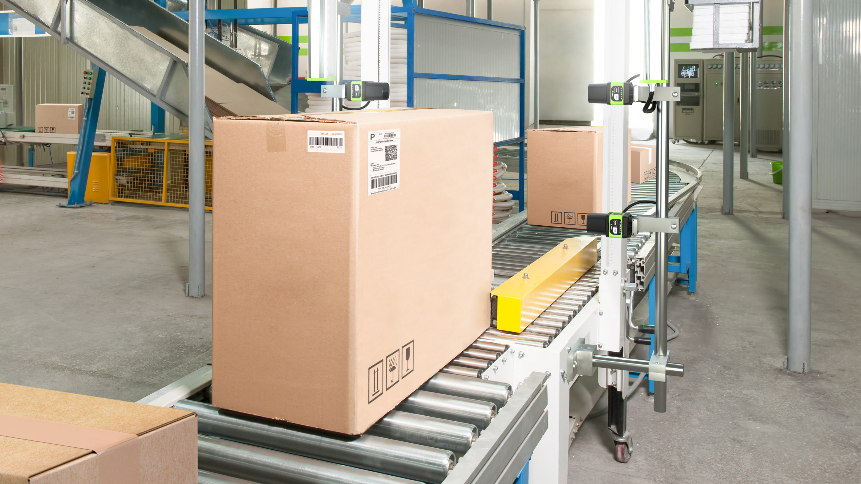Boxes being sorted at a warehouse