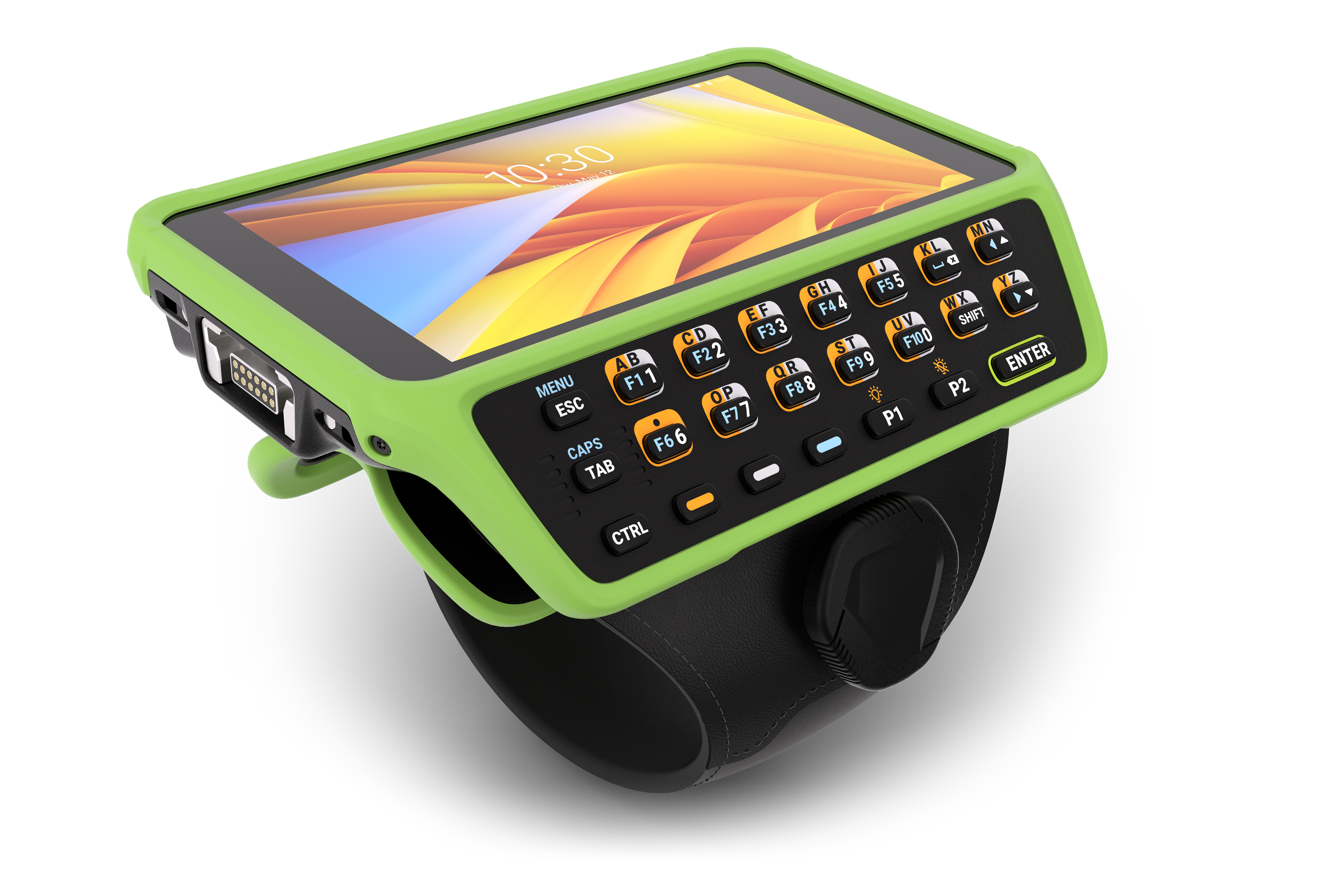 Right-facing front of Zebra WT6400 in Black and Green