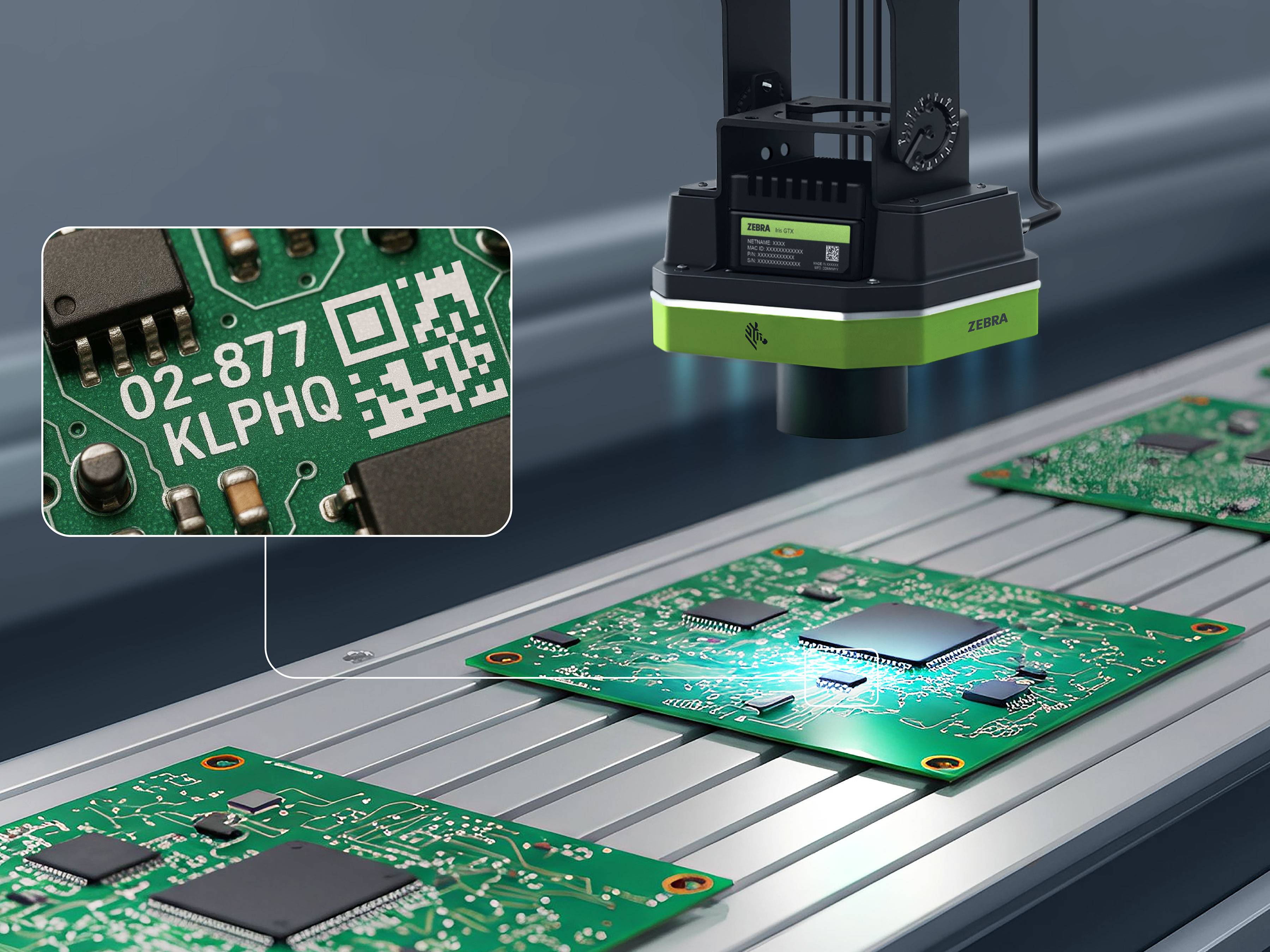 Zebra FS80 reads DPM code and OCR on PCB