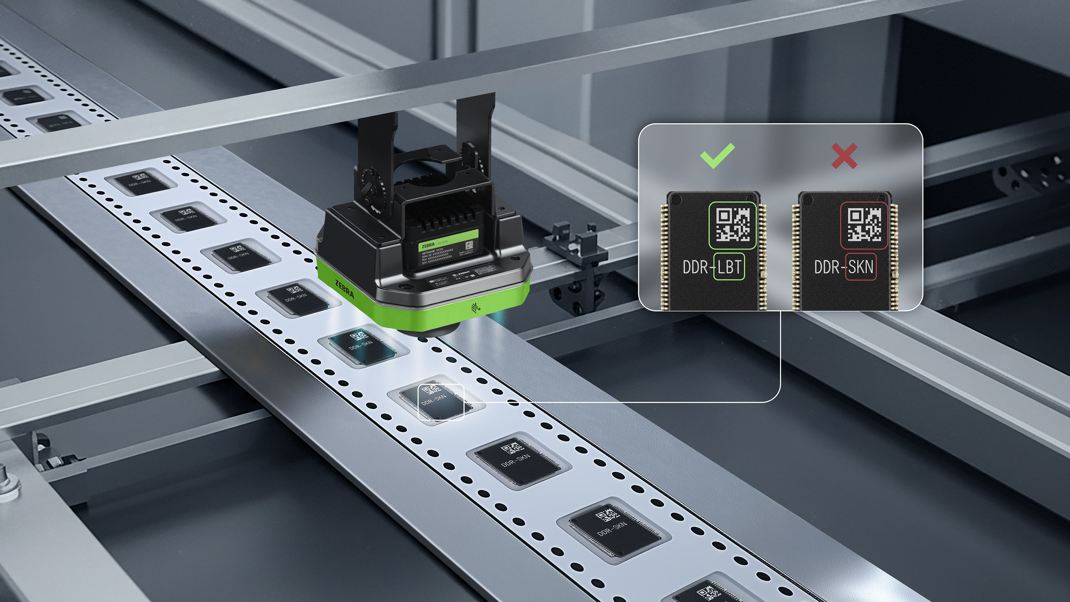 Zebra FS80 reads DPM code and OCR on Semiconductor Chip