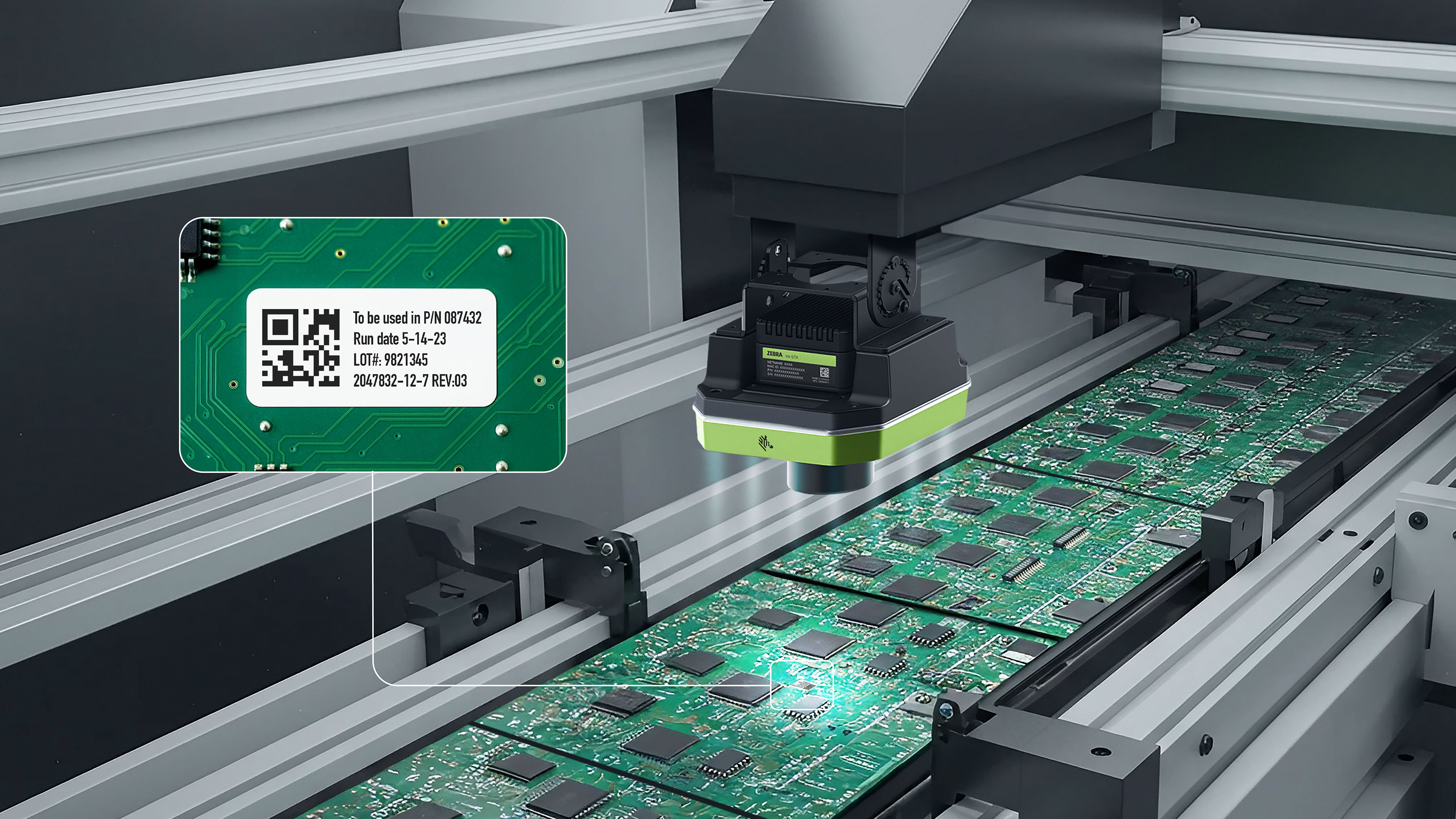 Zebra FS80 verifies PCB label containing code and OCR