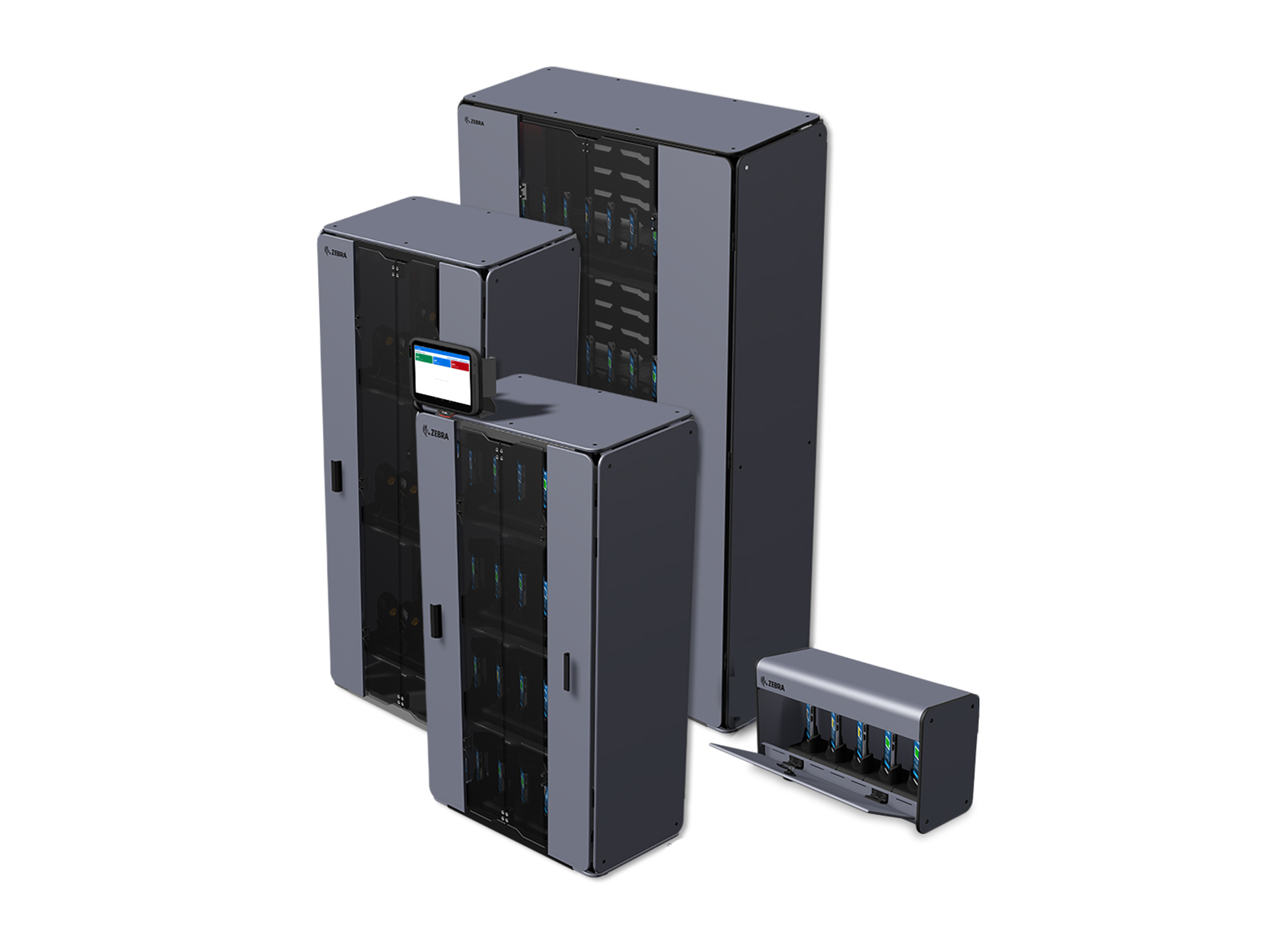 Zebra guardian cabinets in a grouping of different configurations.