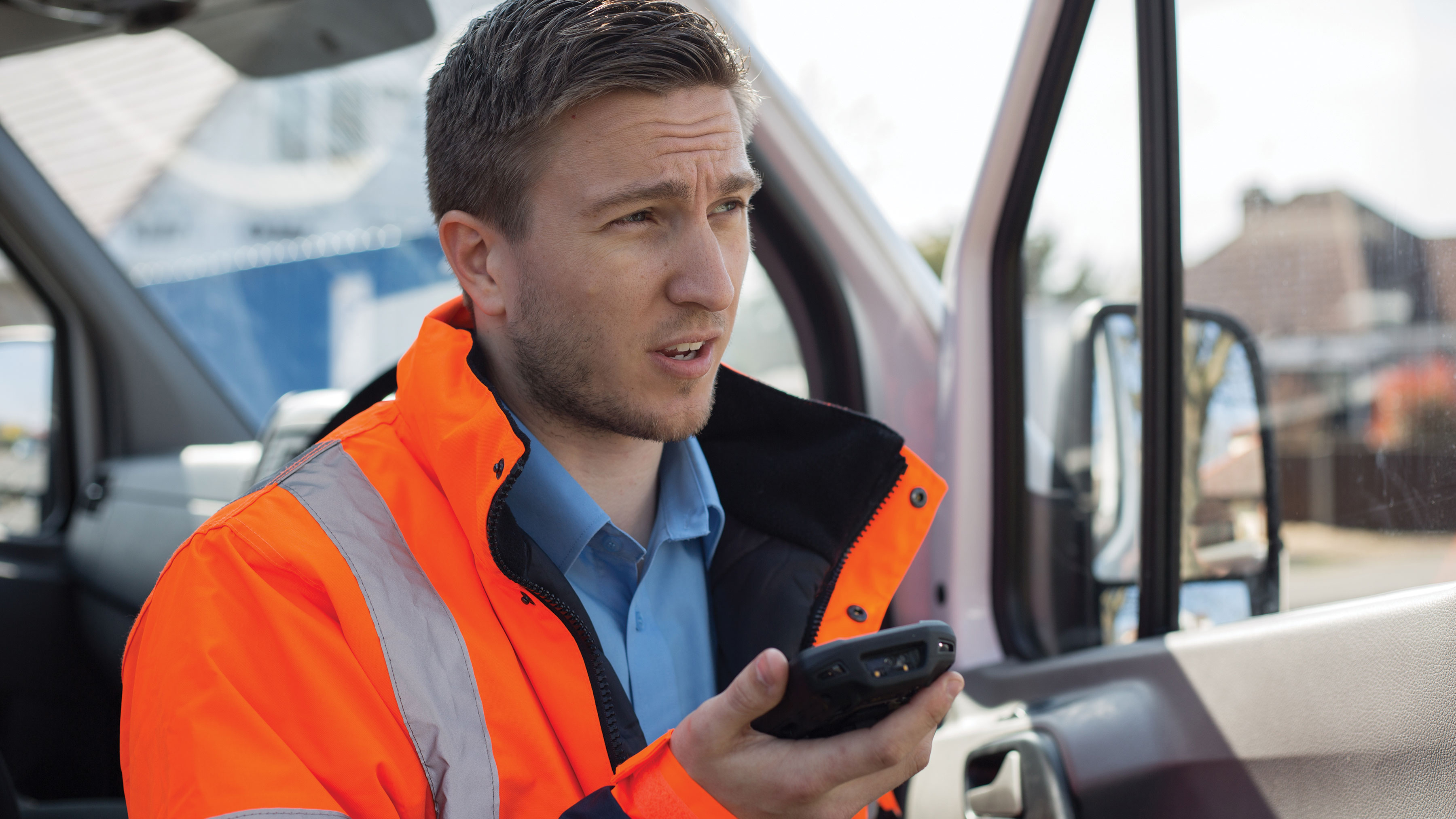 Driver talking using a Zebra TC77