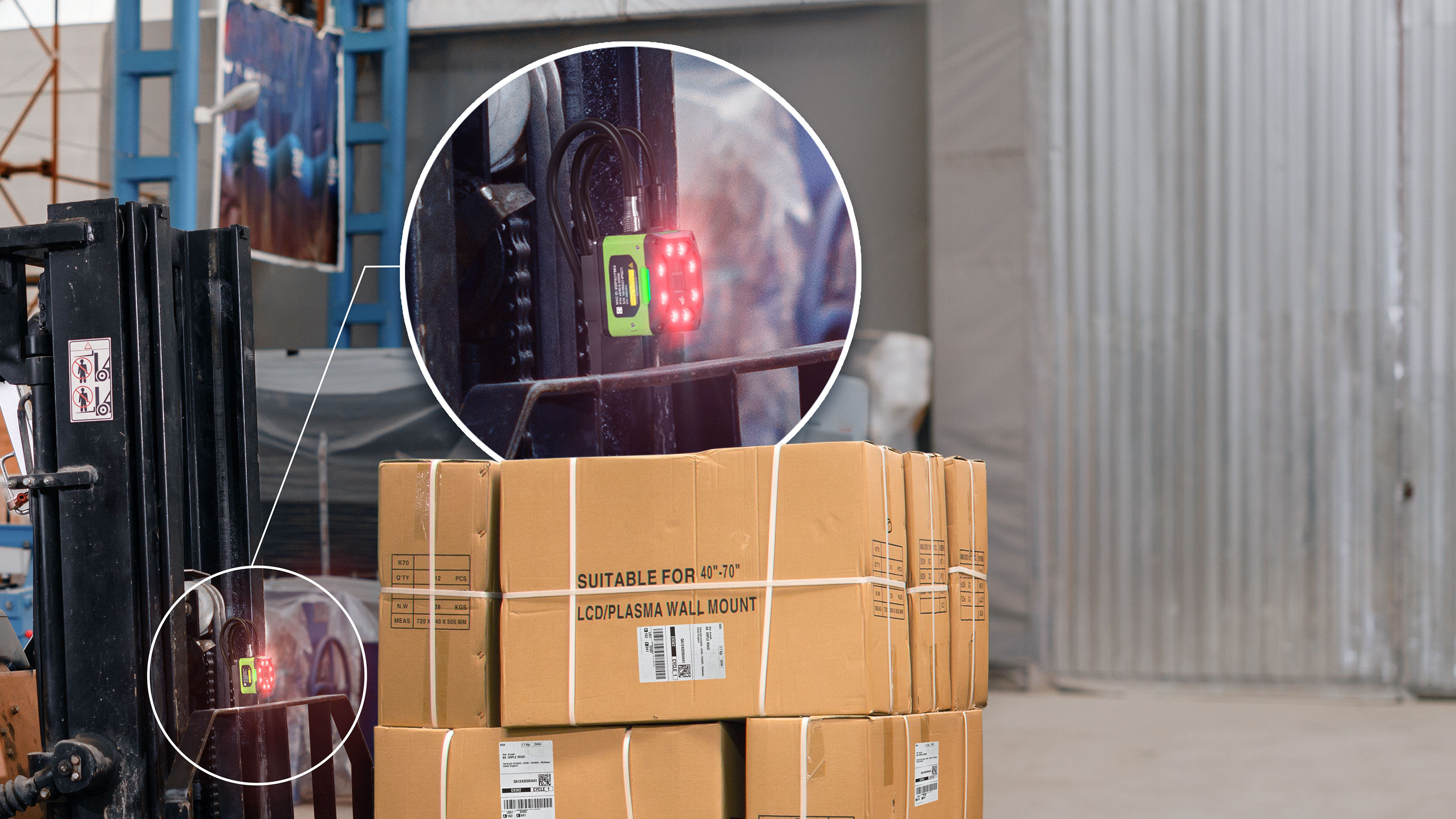 Zebra FS40 Scanning Forklift Loading Bay in a Warehouse