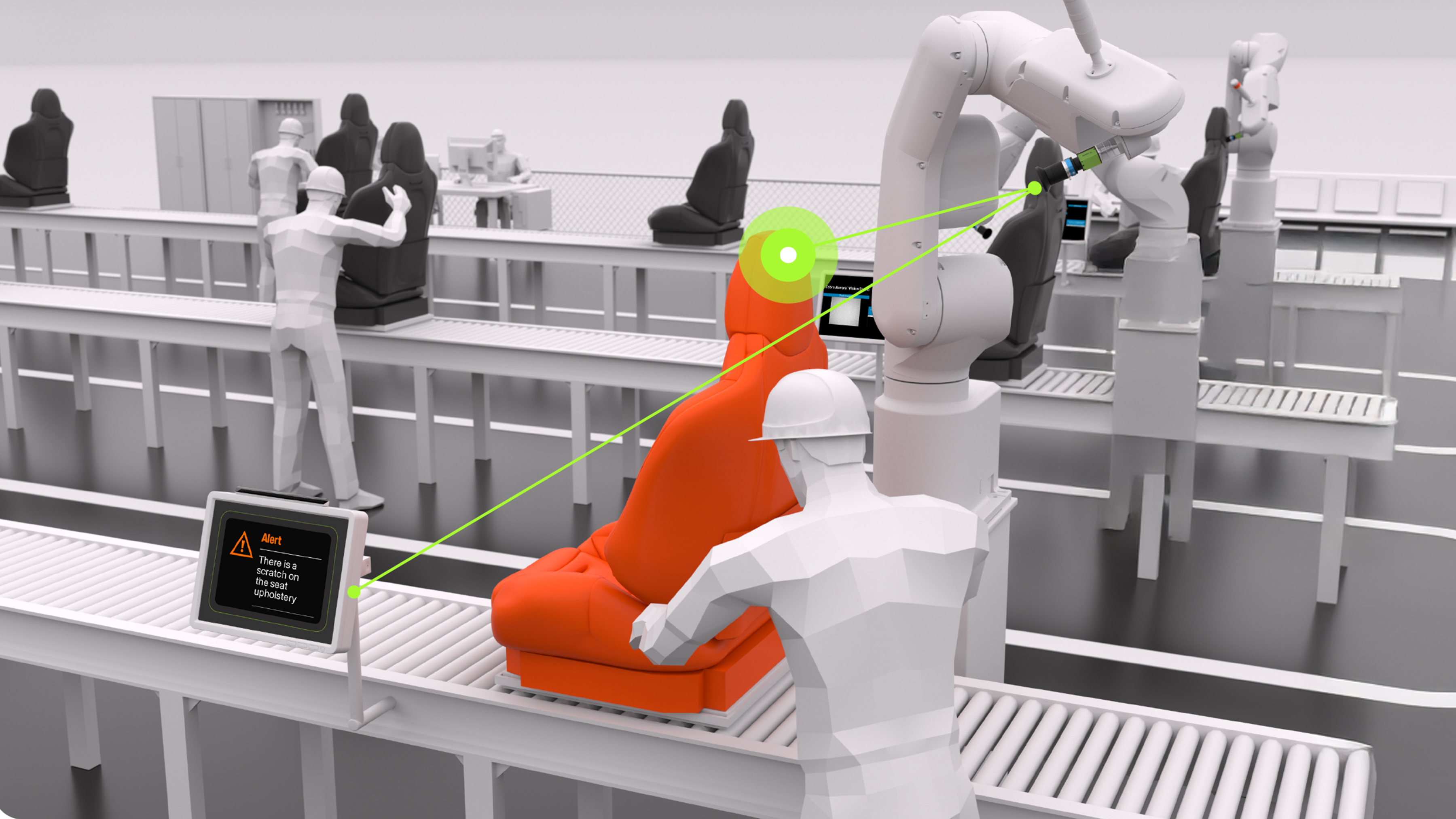 Human visual checks often miss subtle flaws like scratches or tears on finished automotive seats, leading to costly rework, returns, and brand damage. Zebra's automated quality inspection solution uses advanced machine vision and real-time alerts to overcome this challenge. By scanning every seat on the production line for cosmetic defects, the system instantly identifies and flags anomalies, enabling workers to intervene proactively. This shifts your operation from reactive error correction to proactive error-proofing, ensuring only flawless products leave the factory, reducing customer complaints, and safeguarding your brand's reputation for quality.