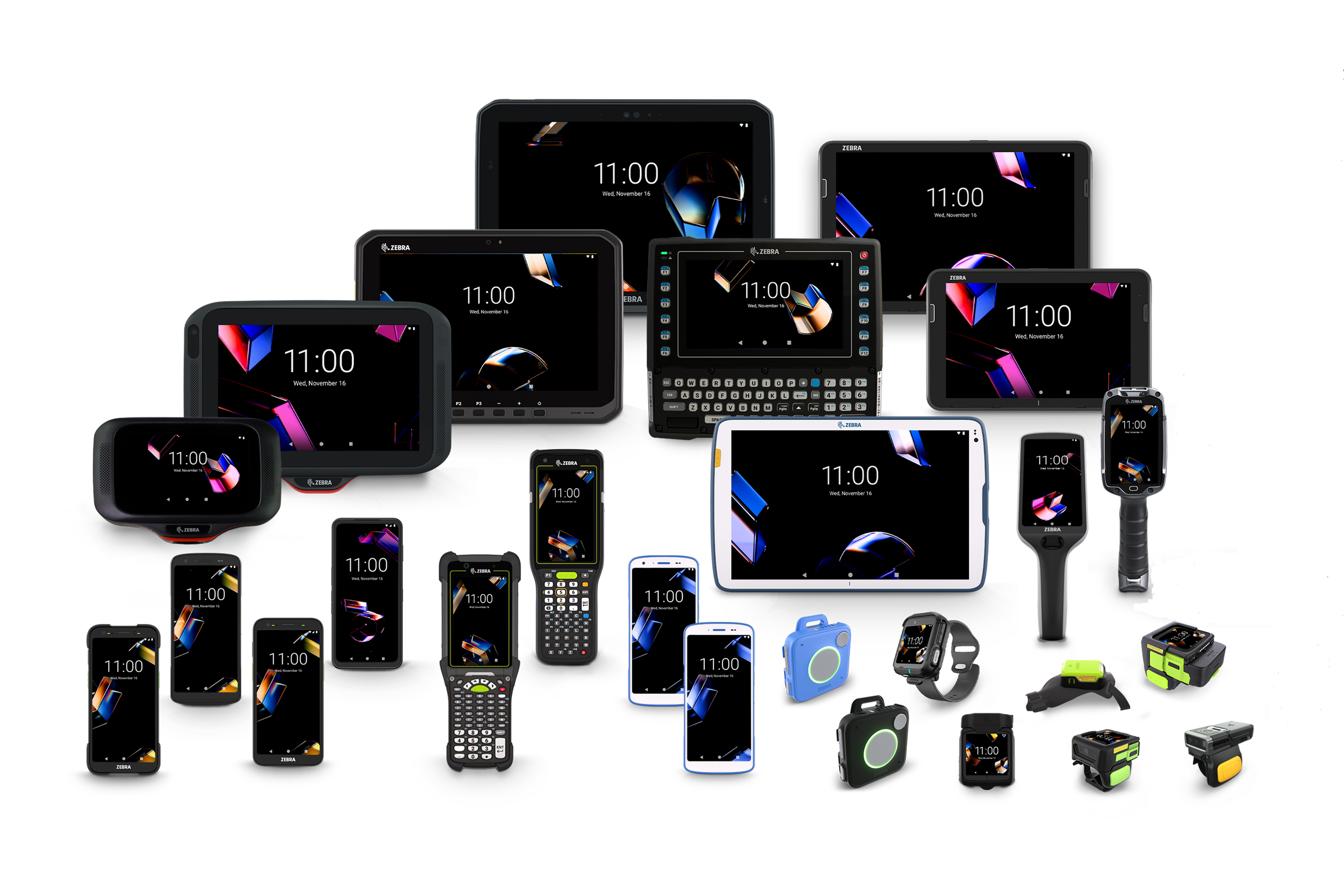 Collection of all the Zebra mobile computer portfolio products.