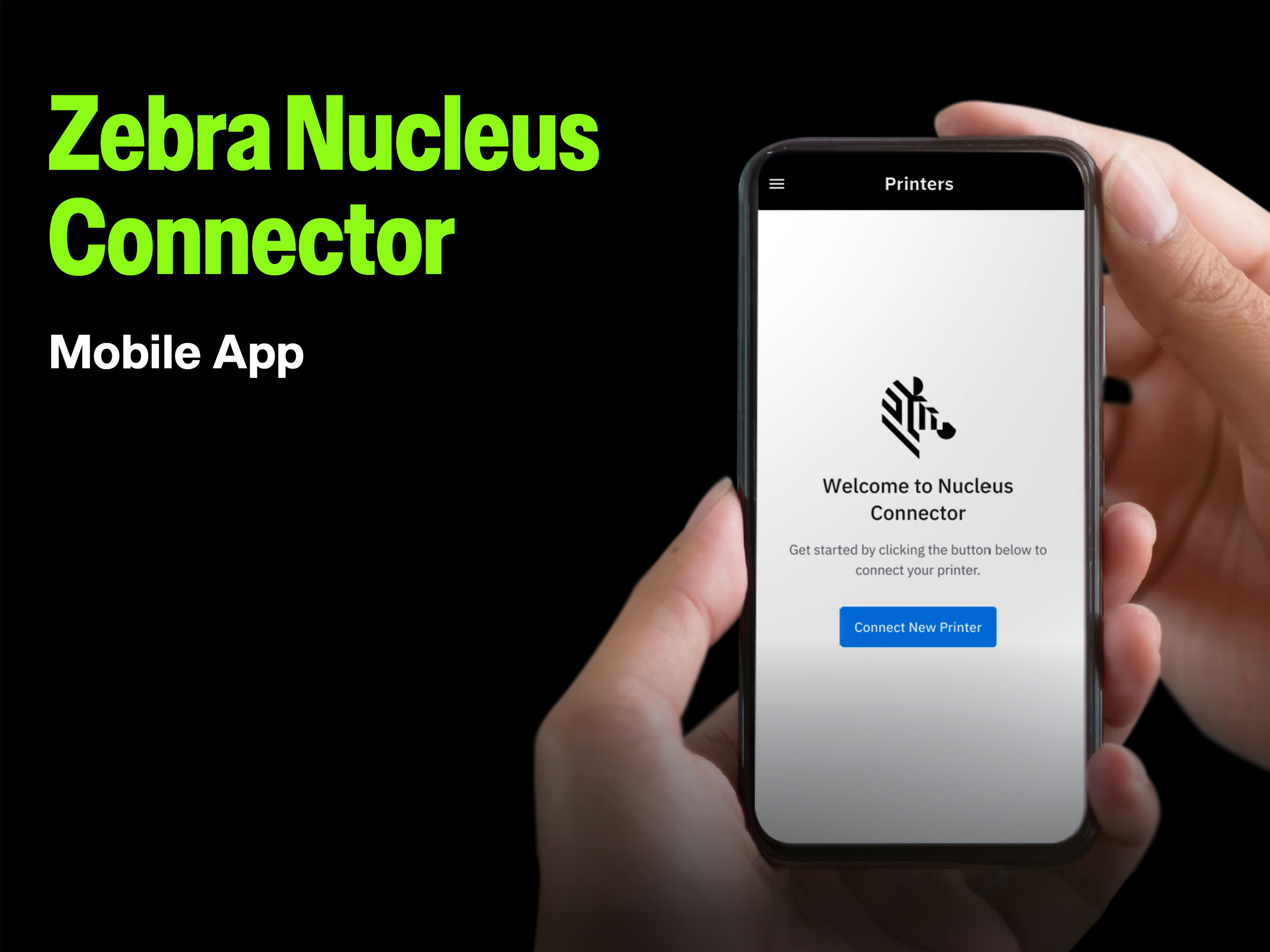 Zebra Nucleus Connector application on a mobile computer device in a person's hands.