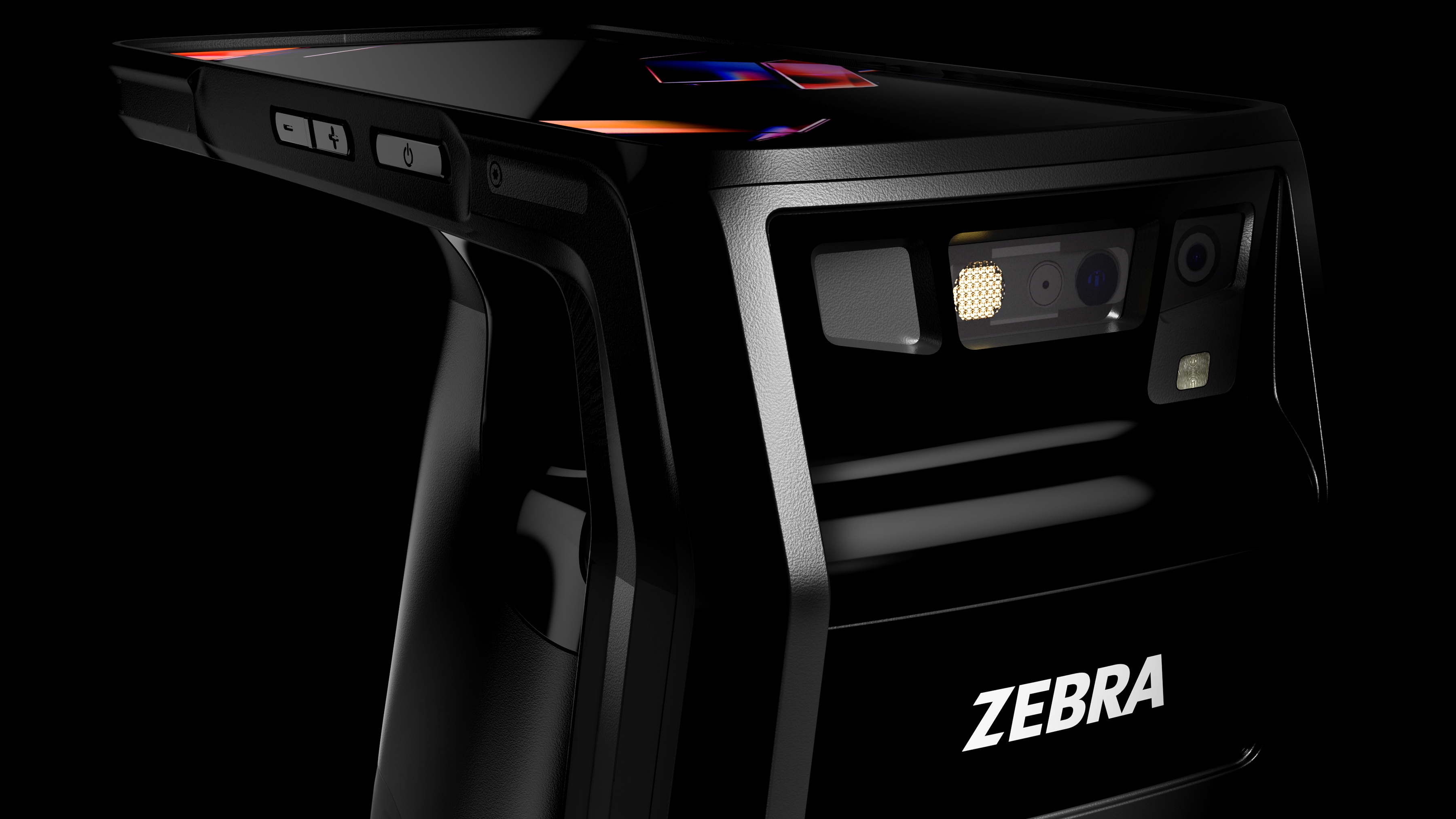 Front right beauty image of TC22R RFID integrated handheld reader in black.