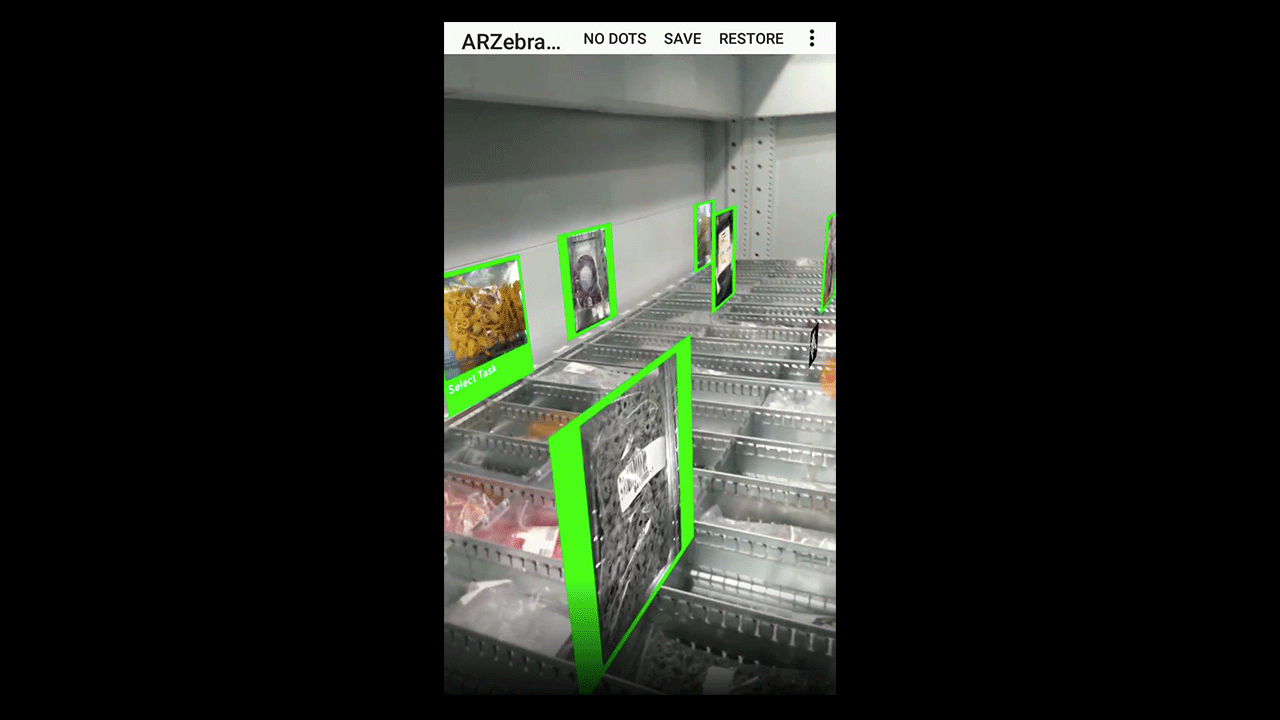 A view of what a warehouse worker may see when picking parts using an augmented reality app on a Zebra ARCore-certified mobile computer