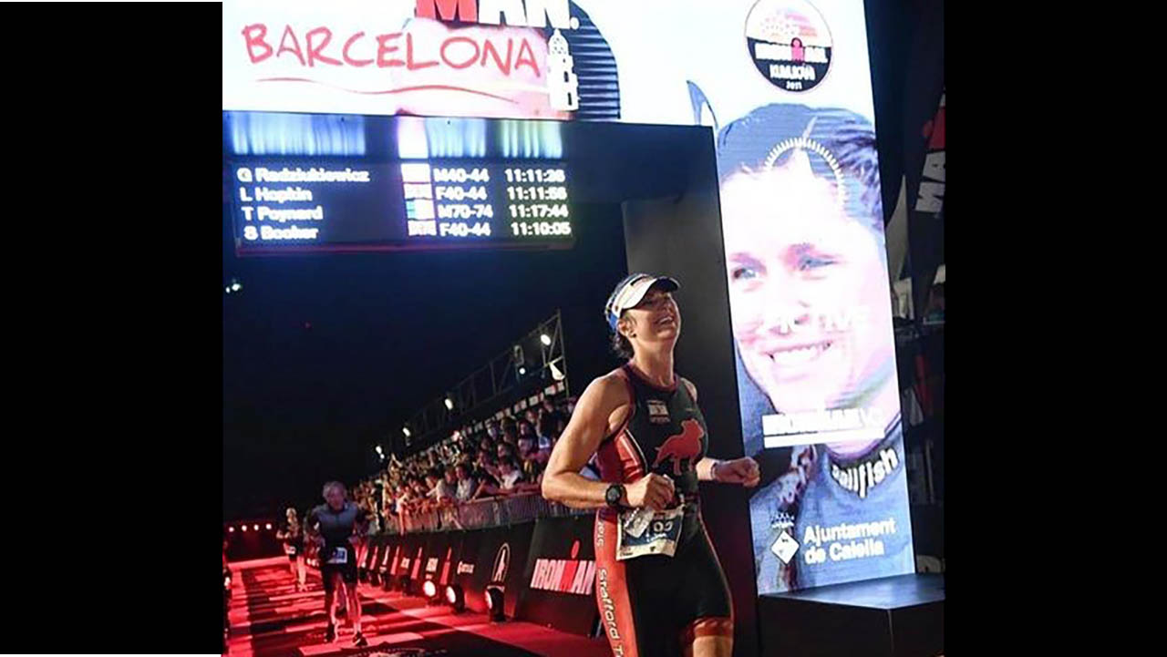 Lorna Hopkin finishes the Barcelona Ironman competition