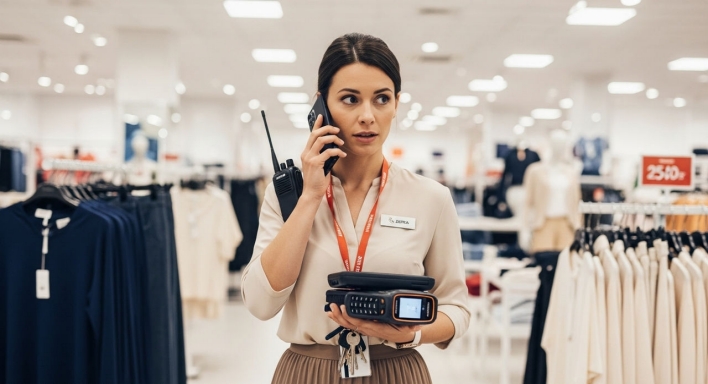 Retail associate using Zebra devices to coordinate store operations Retail associate using Zebra devices to coordinate store operations