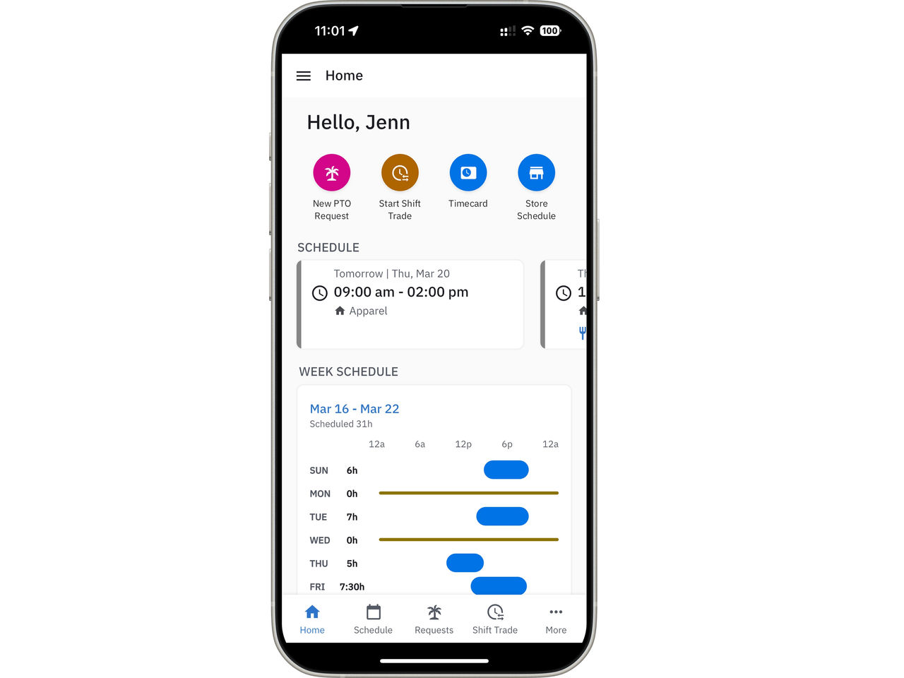 Workcloud Shift Home screen