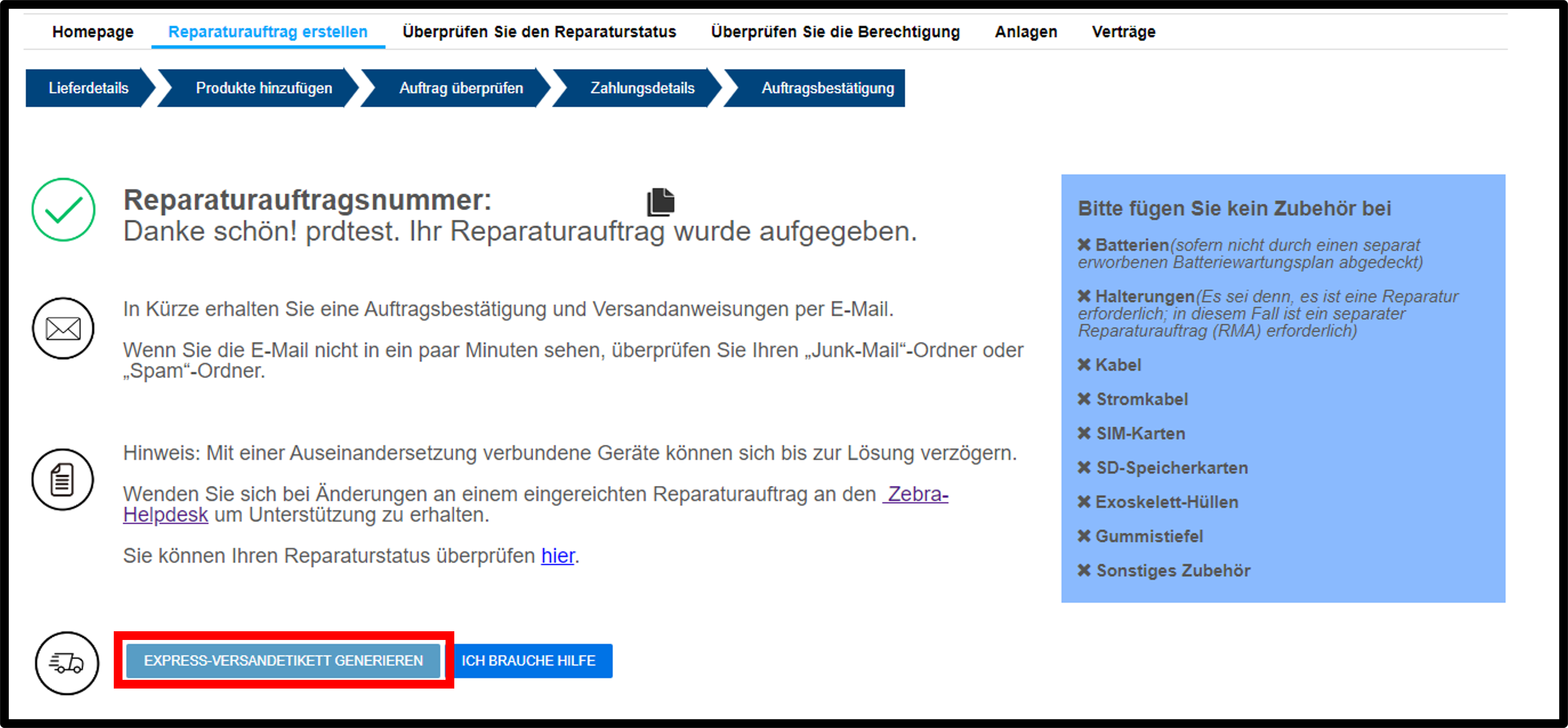 Versandetikett erstellen – Screenshot 1