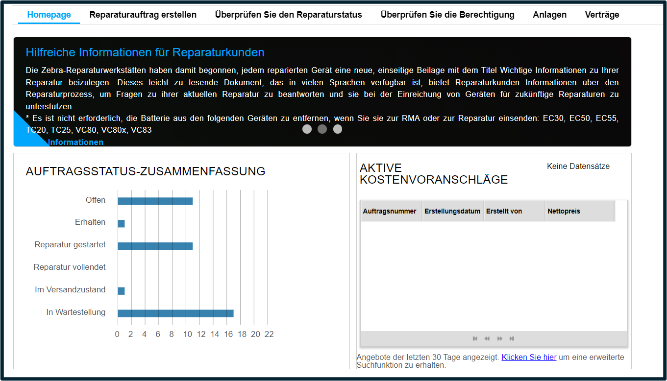 Einführung in das Reparaturportal – Screenshot 1