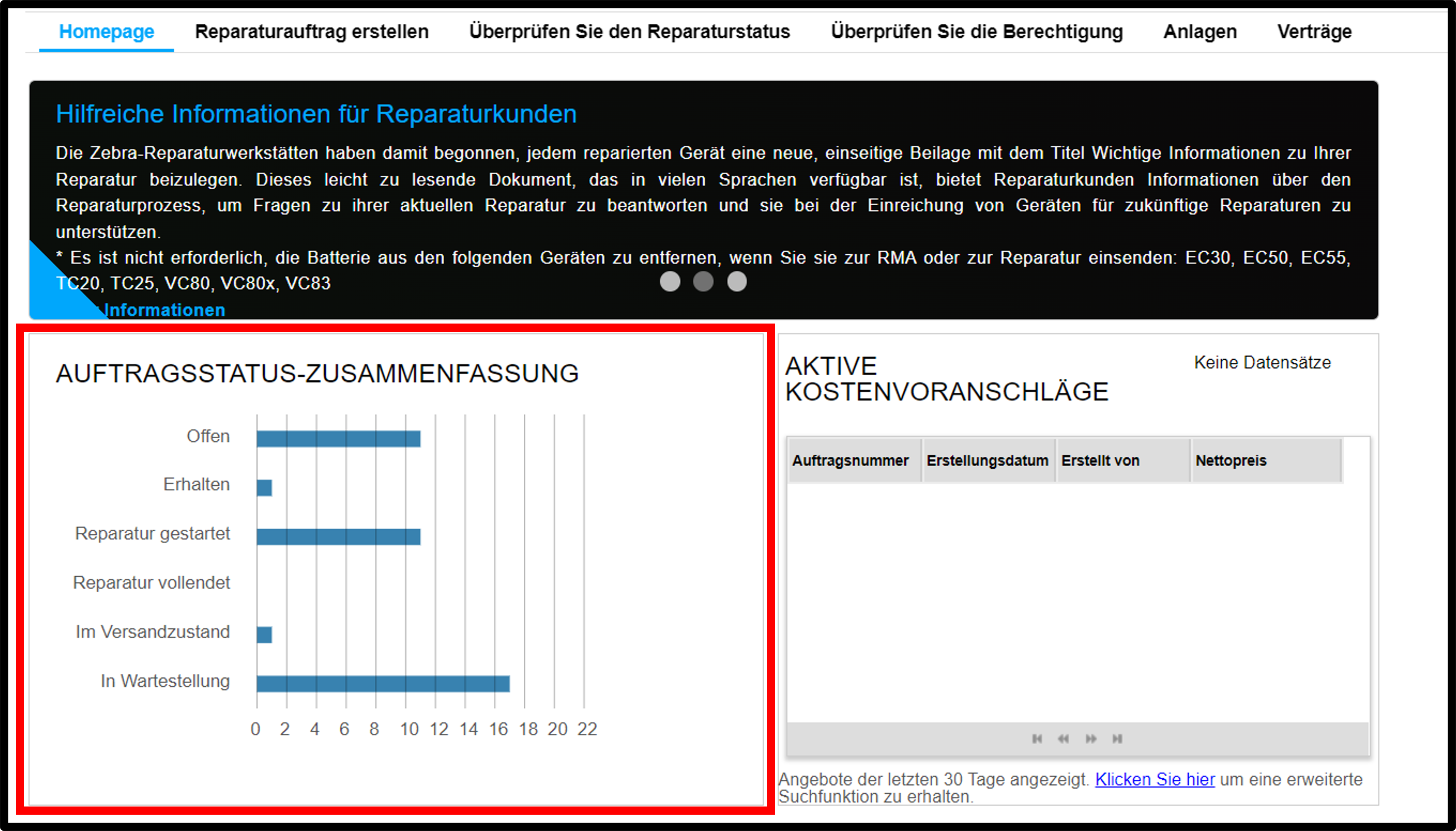 Einführung in das Reparaturportal – Screenshot 2