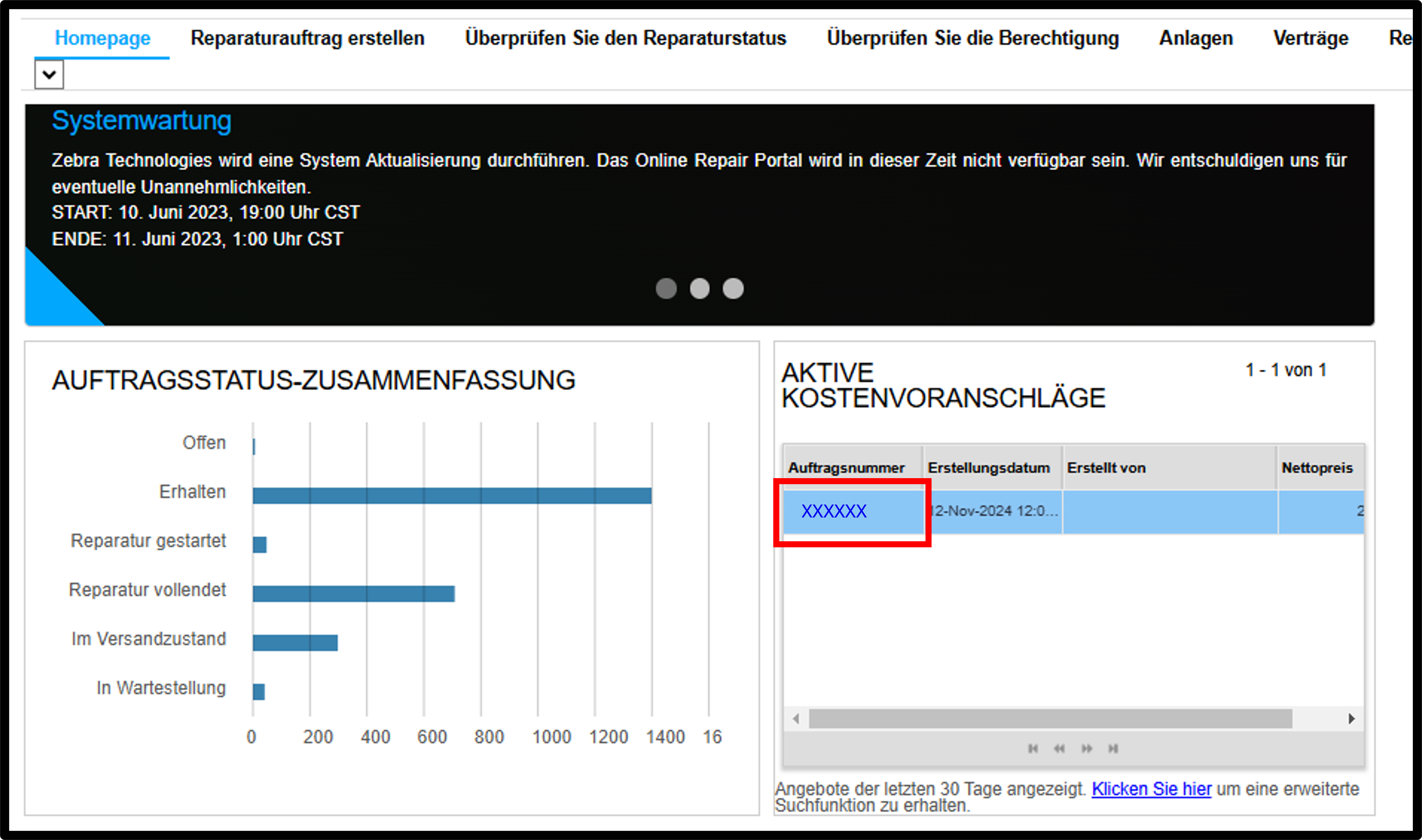 Ein Angebot verwalten – Screenshot 1