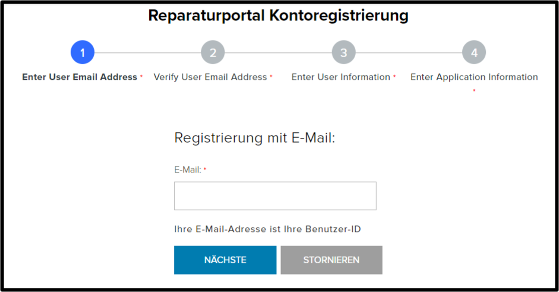Registrierung für Kunden – Screenshot 1