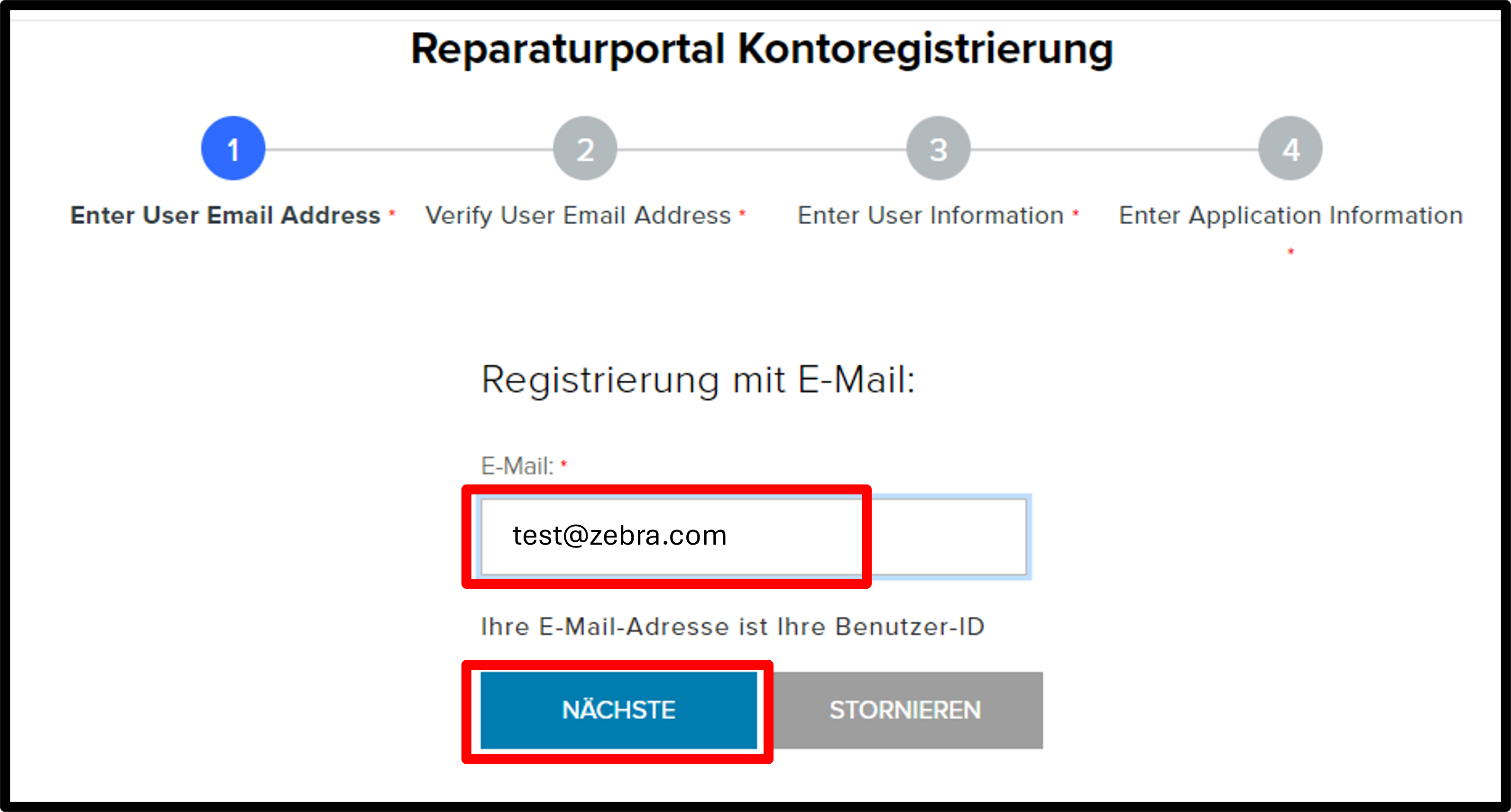Registrierung für Kunden – Screenshot 2