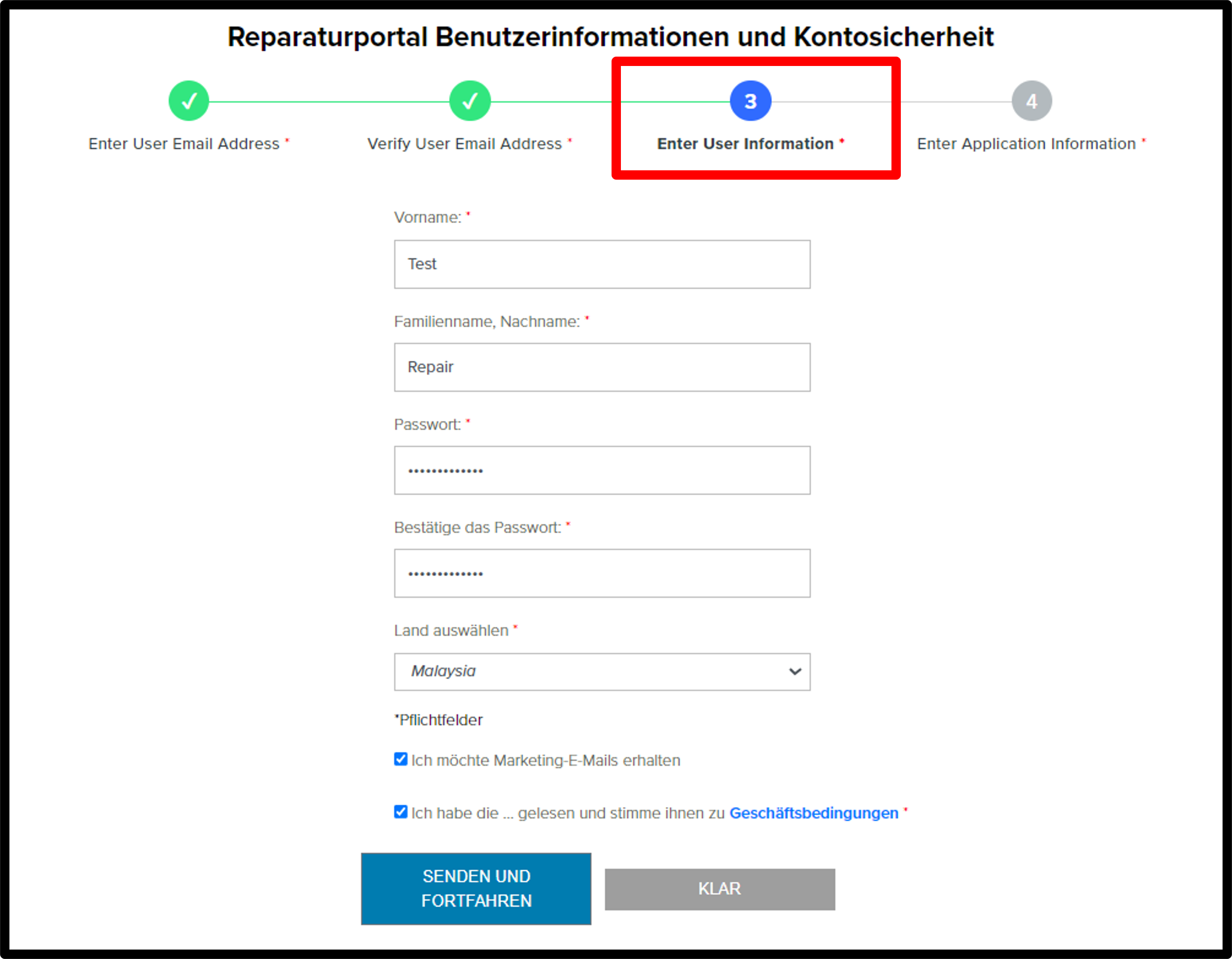 Registrierung für Kunden – Screenshot 5