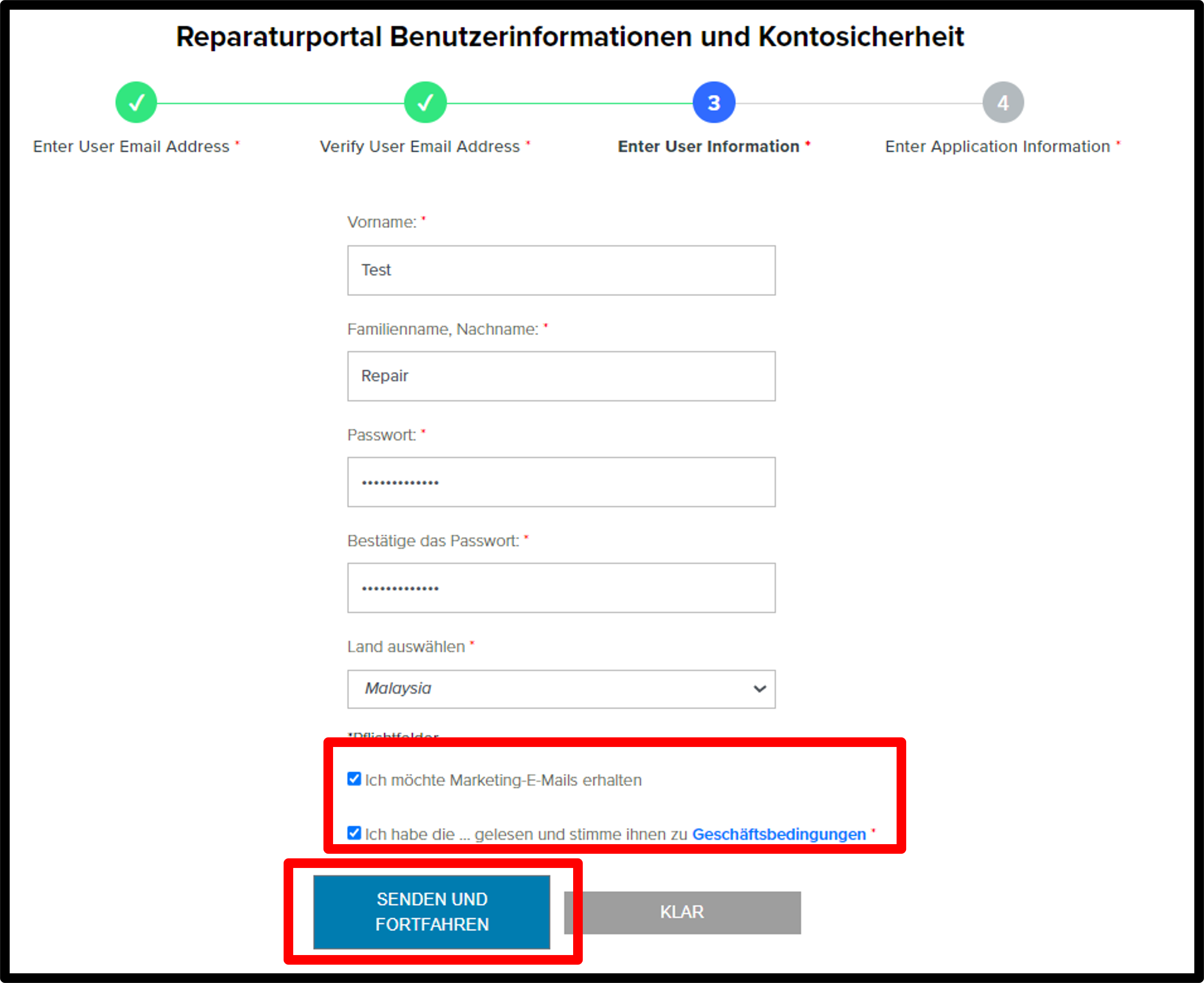 Registrierung für Kunden – Screenshot 6